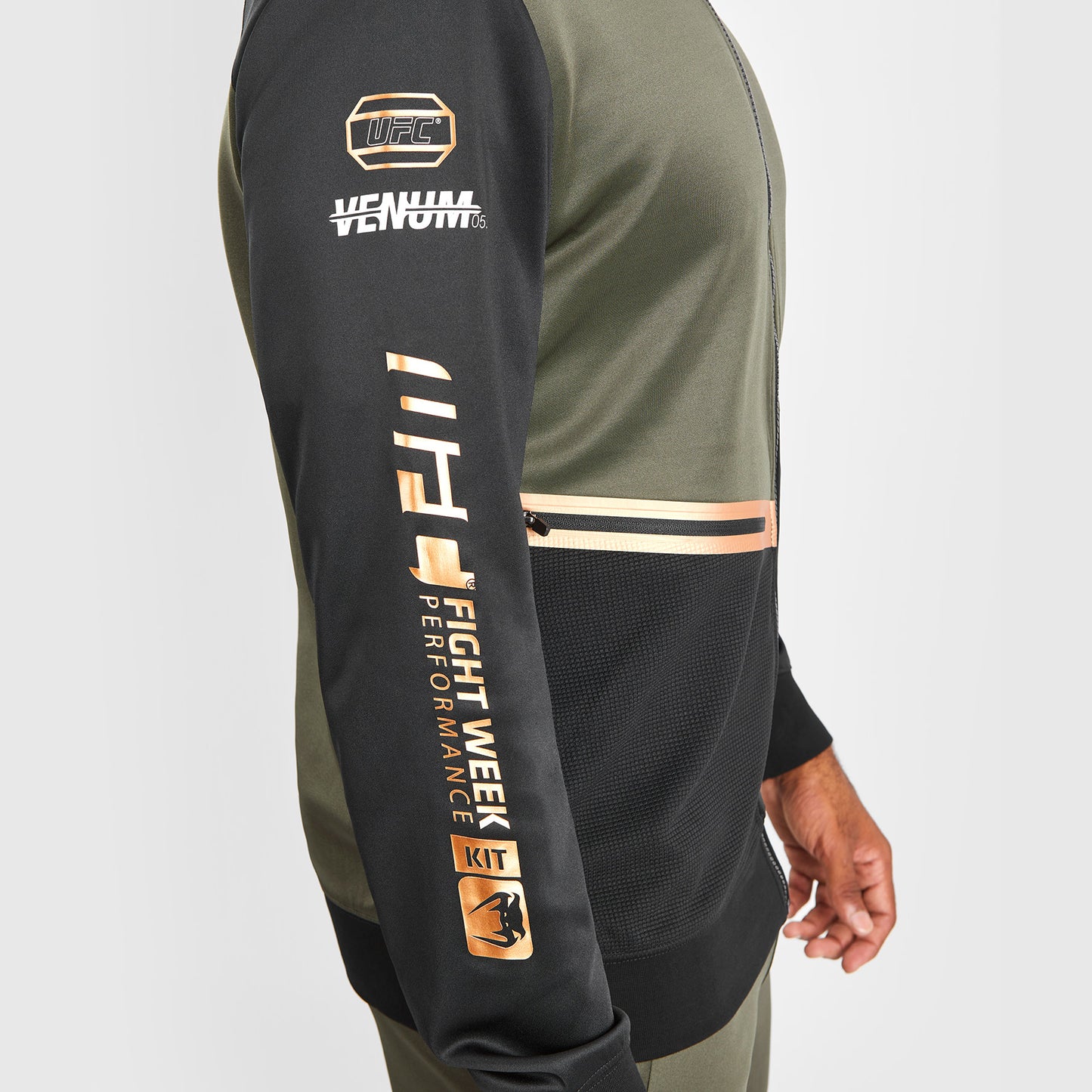UFC Adrenaline by Venum Fight Week Herren Zip Hoodie - Khaki/Bronze