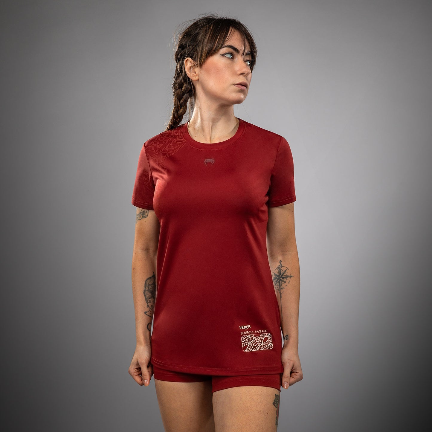Venum Serpenti Damen Dry-Tech T-Shirt – Burgunder/Elfenbein