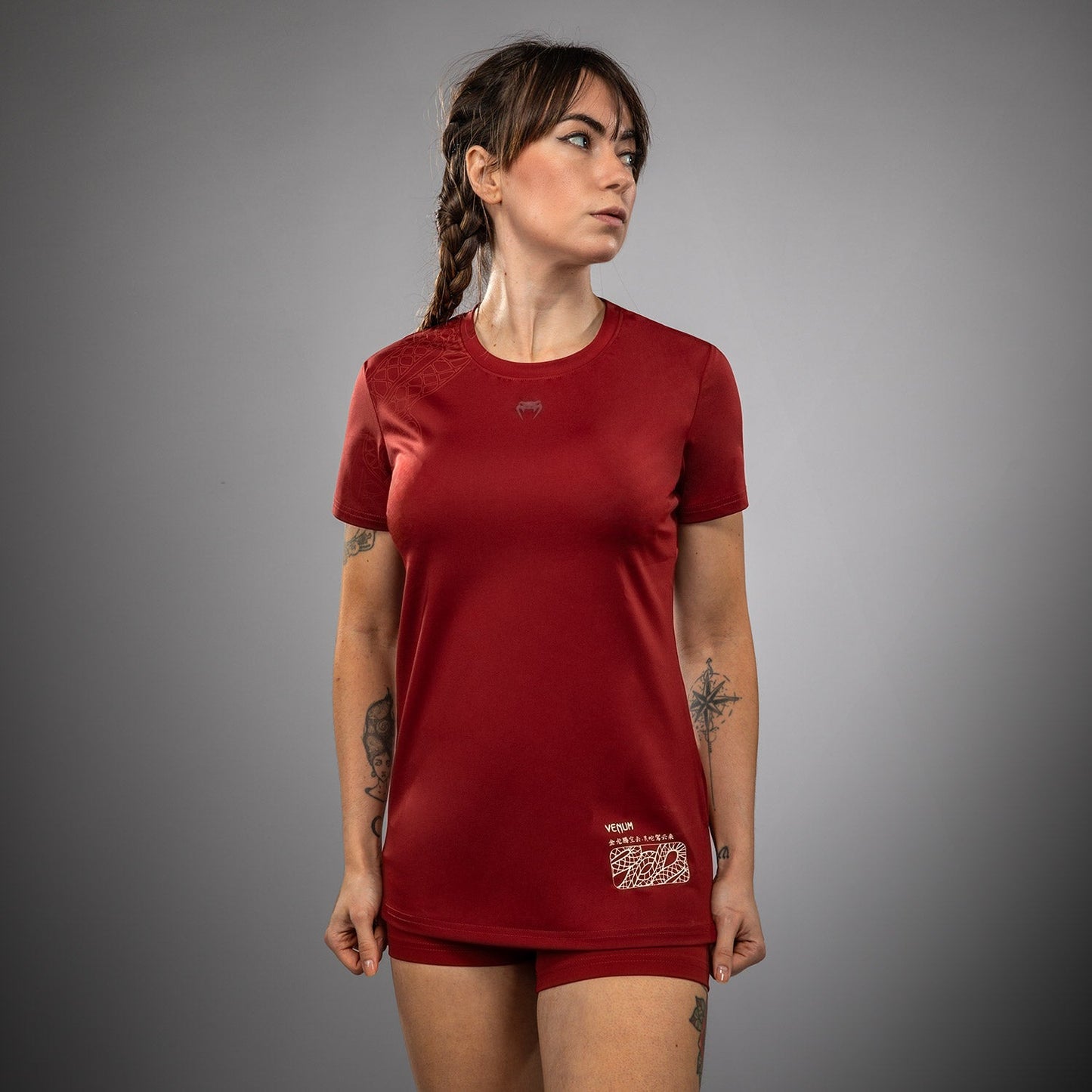 Venum Serpenti Damen Dry-Tech T-Shirt – Burgunder/Elfenbein