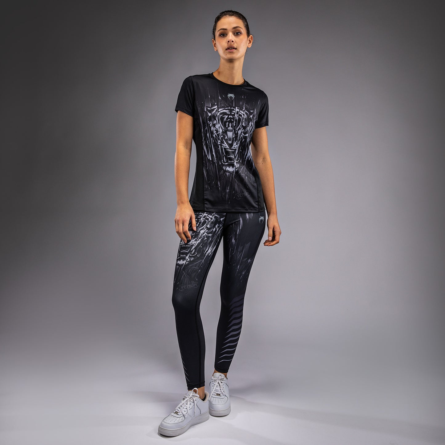 Venum Tiger Damen Dry Tech T-Shirt - Schwarz/Silber