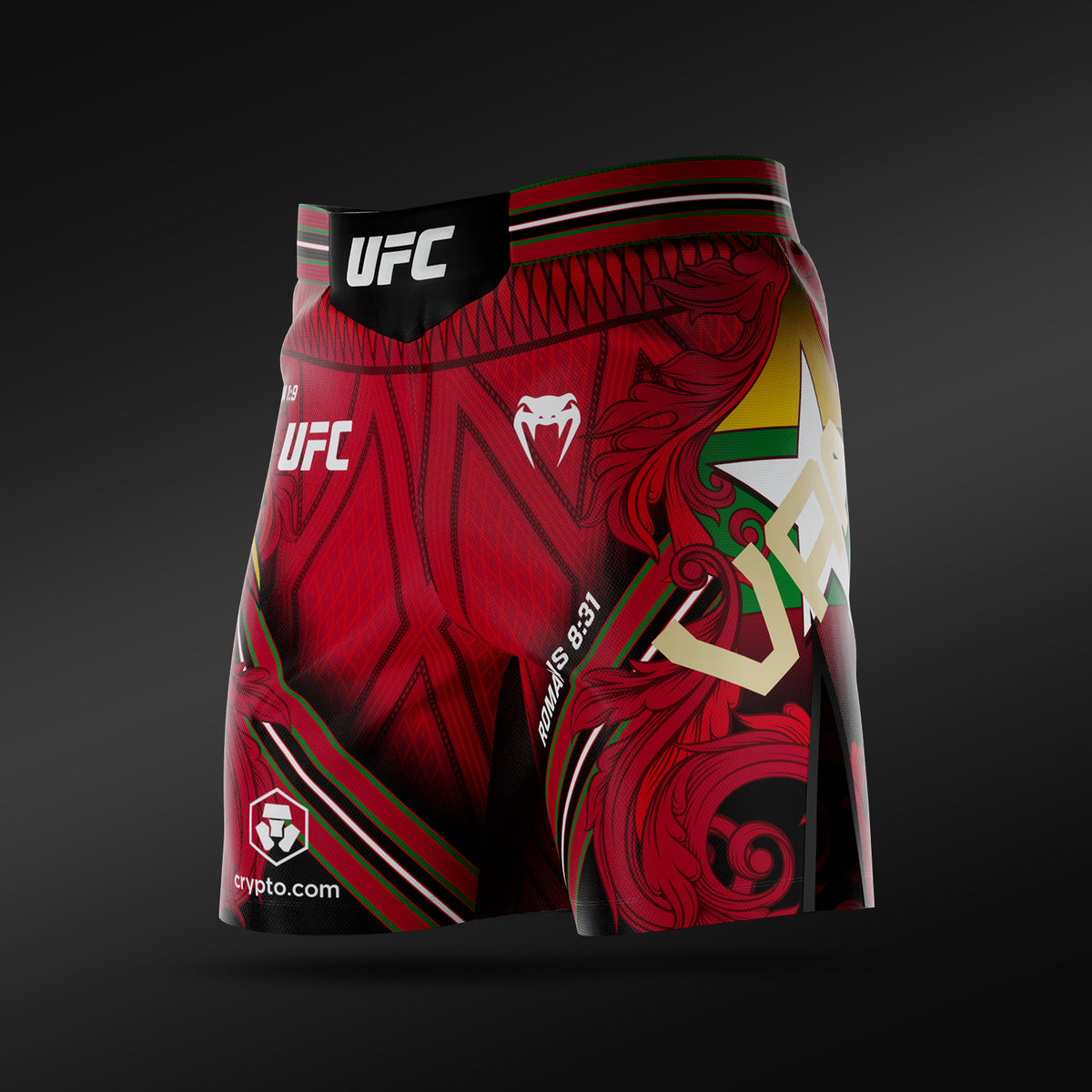 UFC Adrenaline Unrivaled by Venum Herren Fight-Shorts kurze Passform Josh Van - Rot
