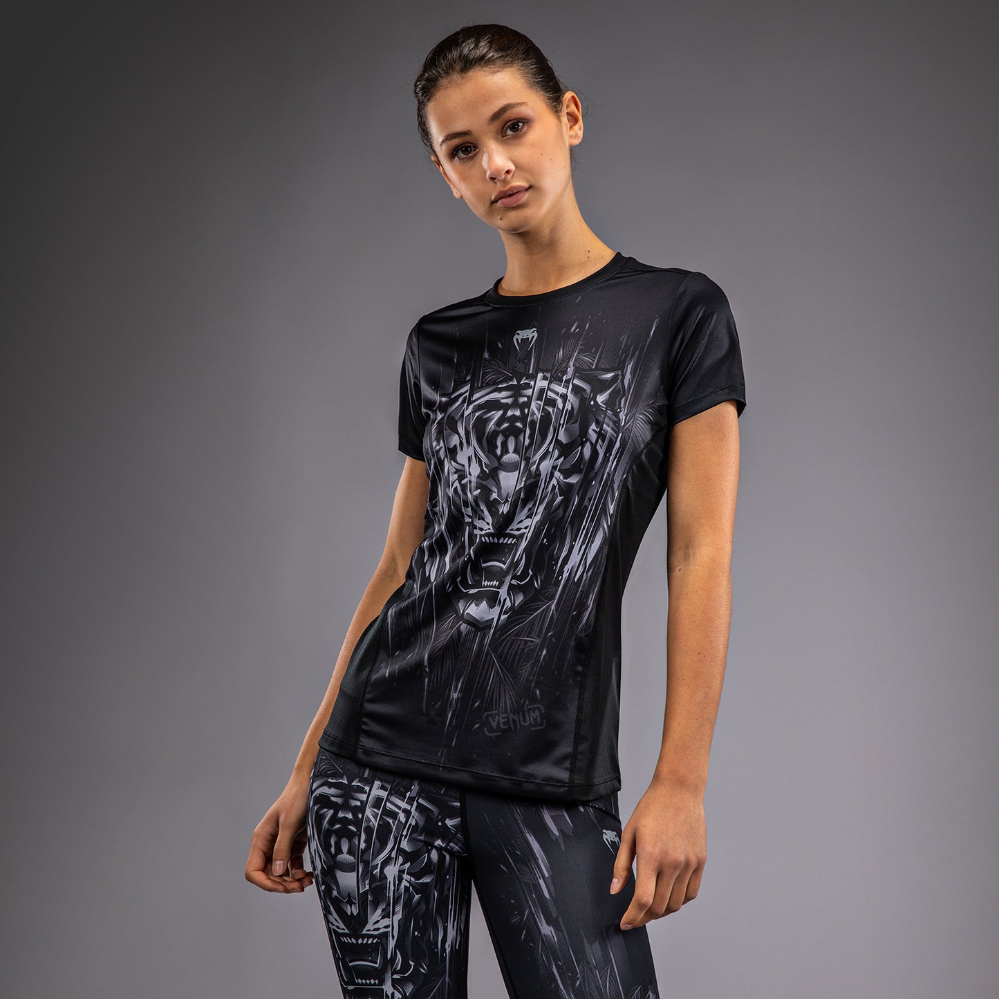 Venum Tiger Damen Dry Tech T-Shirt - Schwarz/Silber