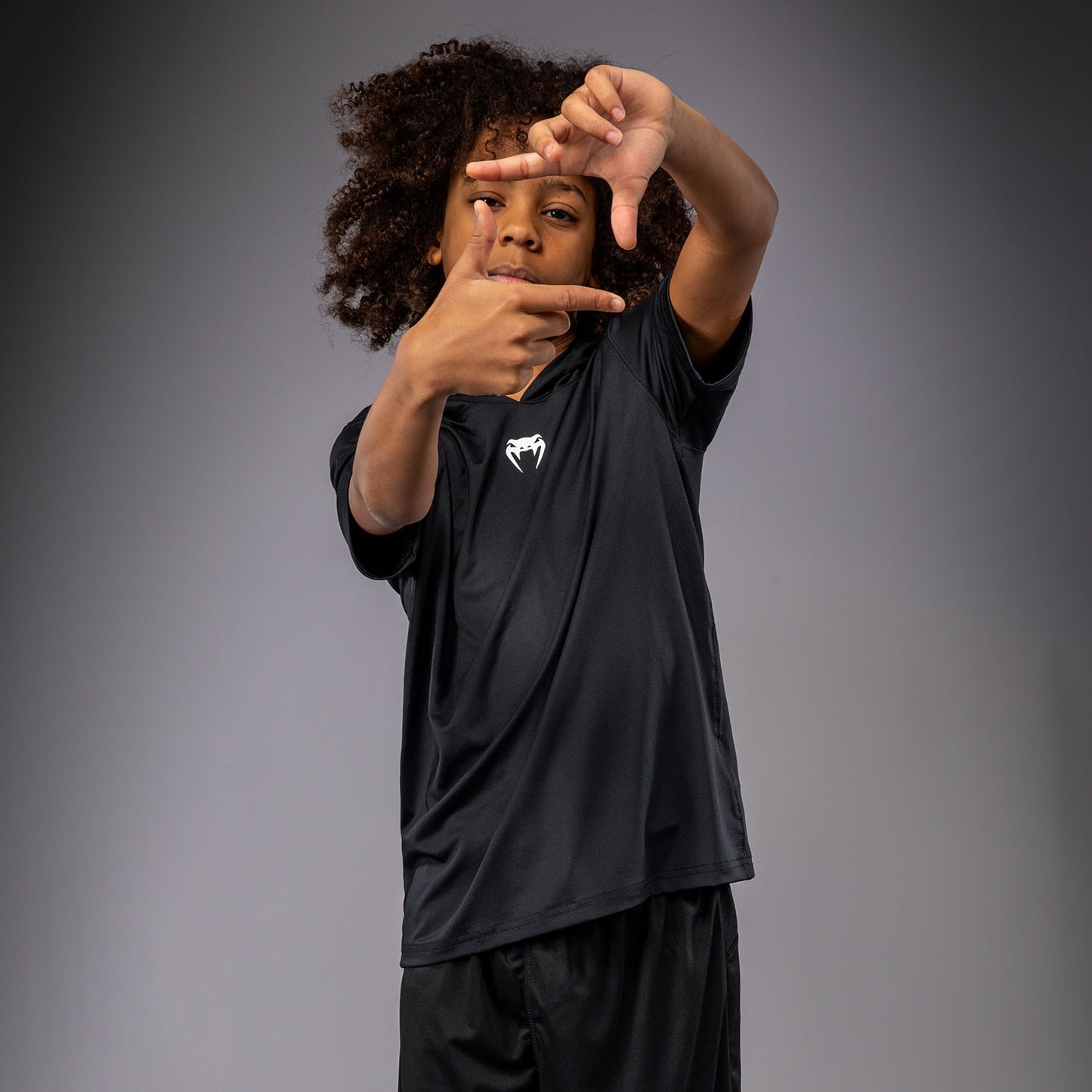 Venum Elite Kurzarm Dry-Tech Kapuzenpullover für Kinder - Schwarz