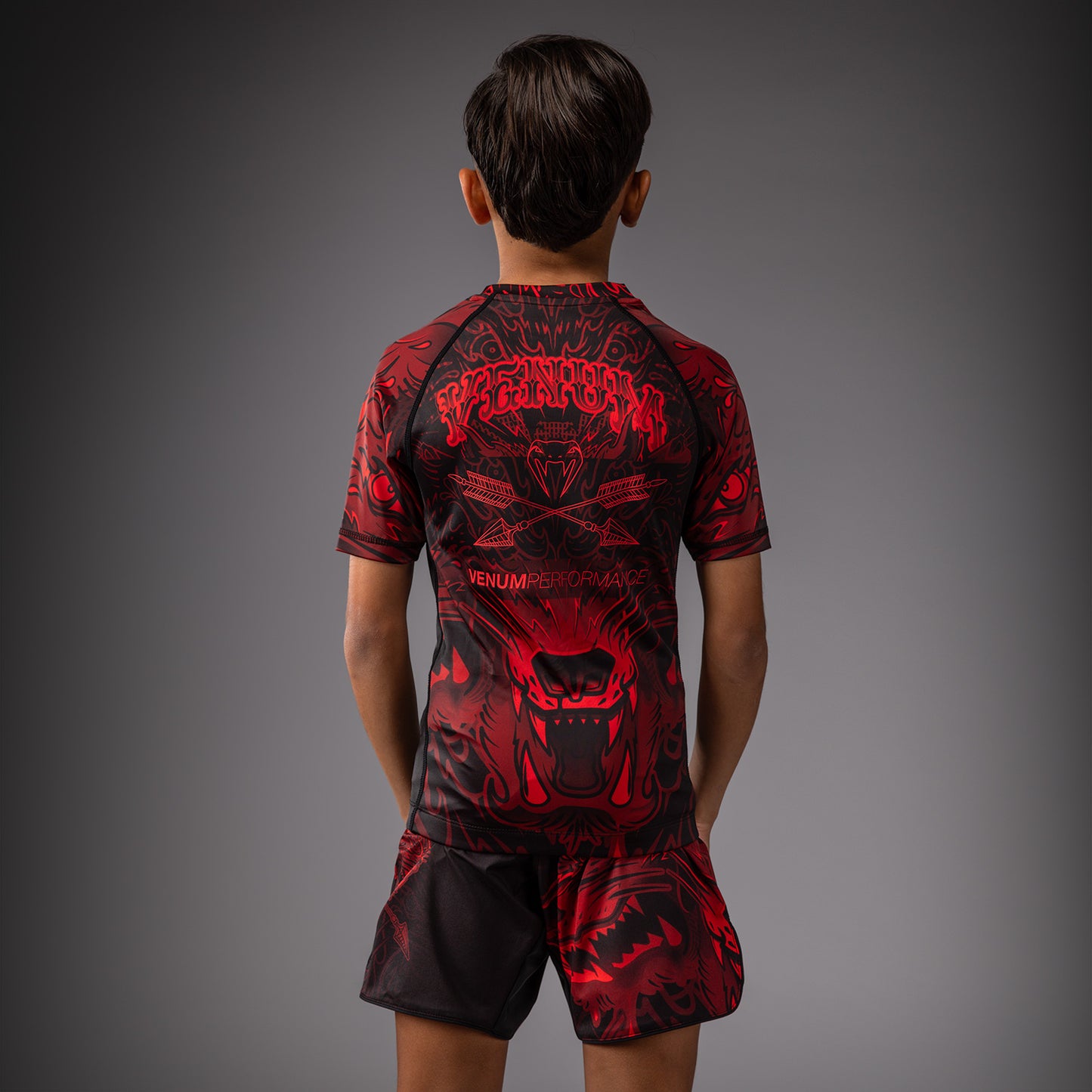 Venum Wolf Atak Kinder Kurzarm Rashguard – Schwarz/Rot