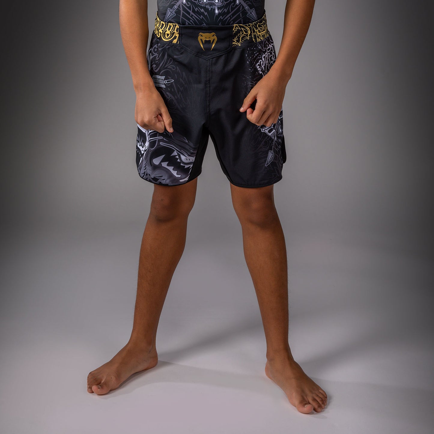 Venum Wolf Atak Kinder Fightshorts – Schwarz/Grau
