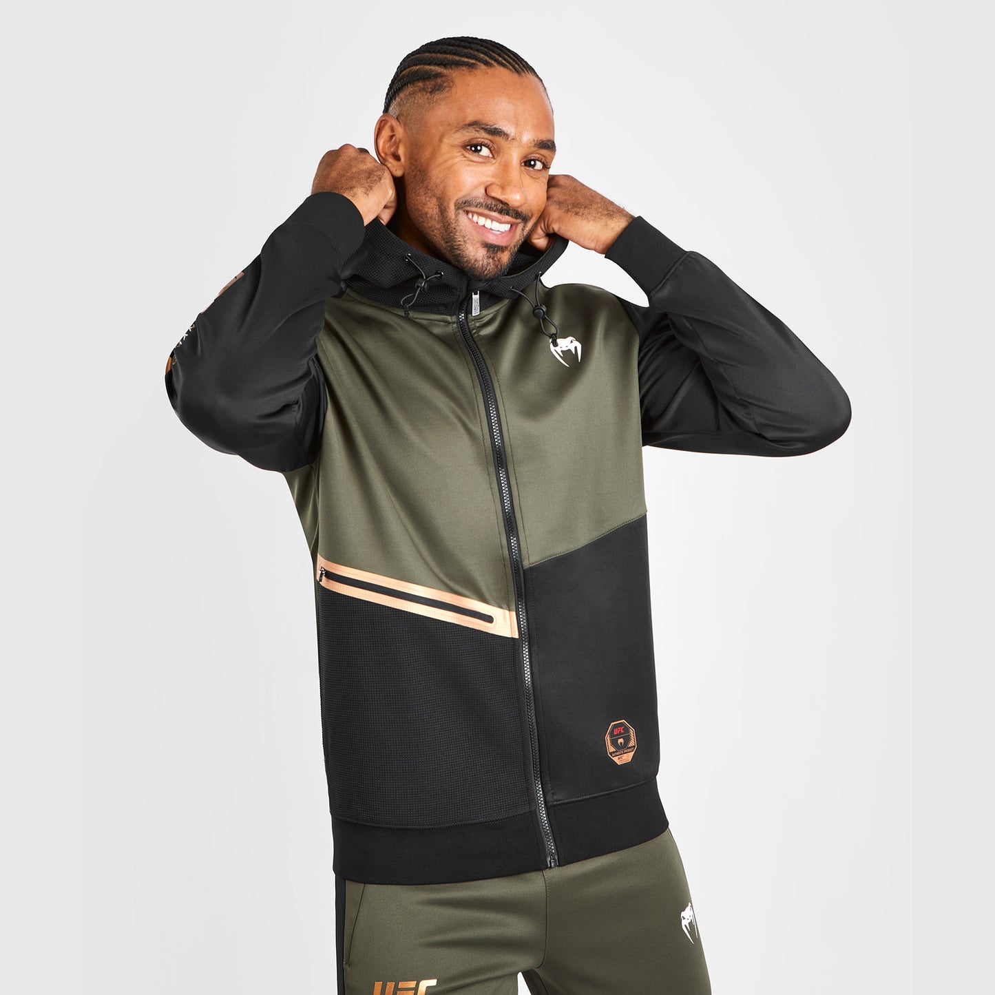 UFC Adrenaline by Venum Fight Week Herren Zip Hoodie - Khaki/Bronze