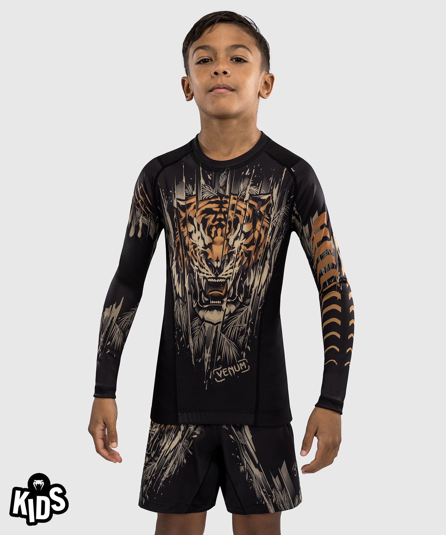 Venum Tiger Kinder Langarm Rashguard - Schwarz/Neon Orange