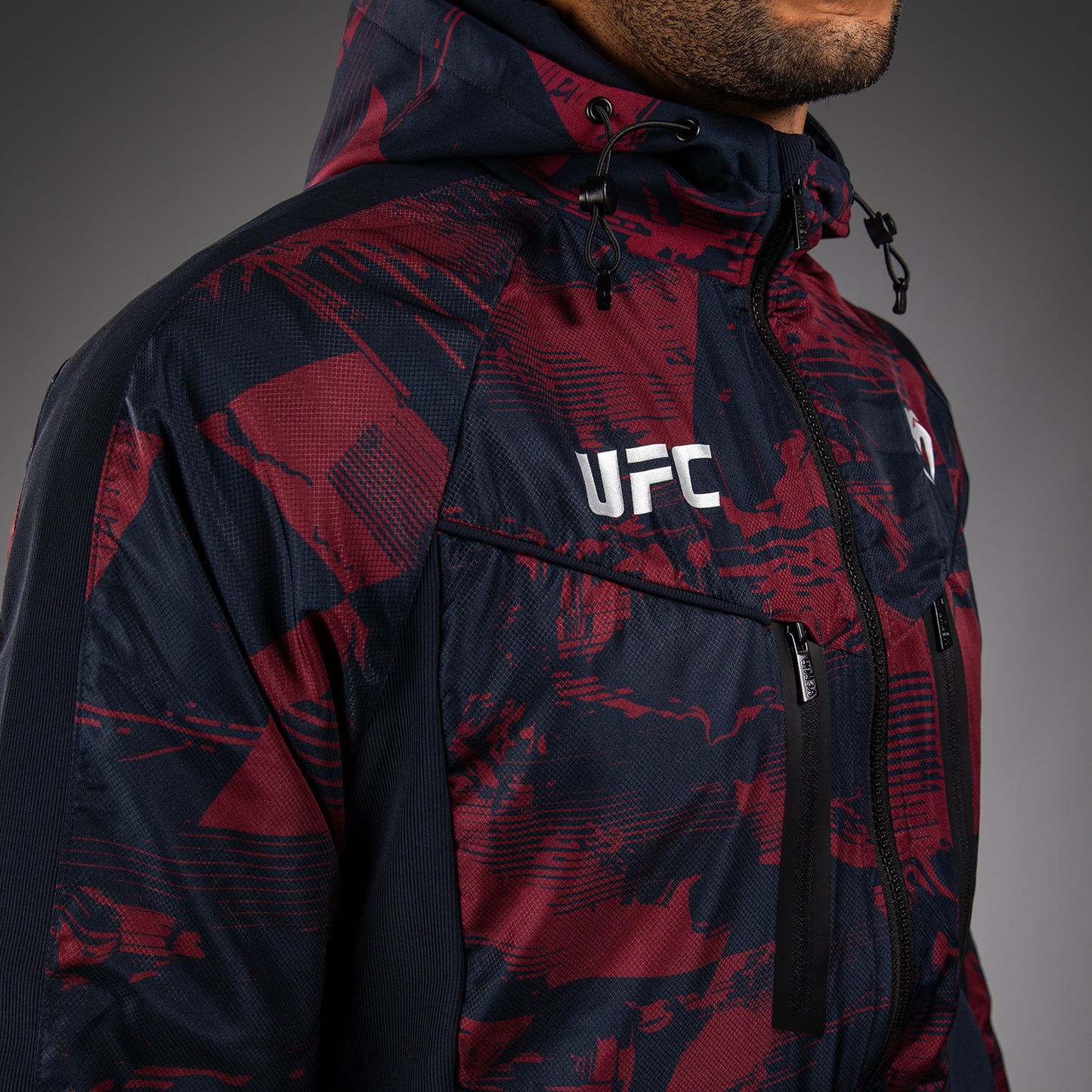 UFC Zenith by Venum Authentic Fight Week Zip Hoodie Herren - Marineblau/Burgunderrot/Silber