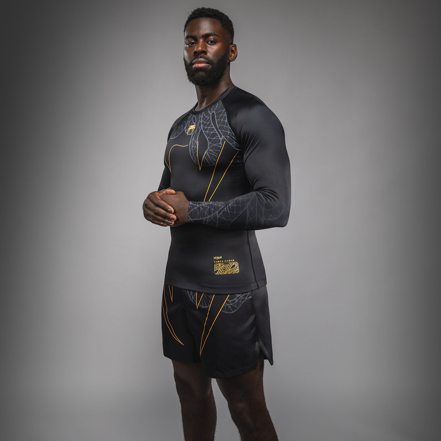 Venum Serpenti Langarm Rashguard – Schwarz/Silber/Gold