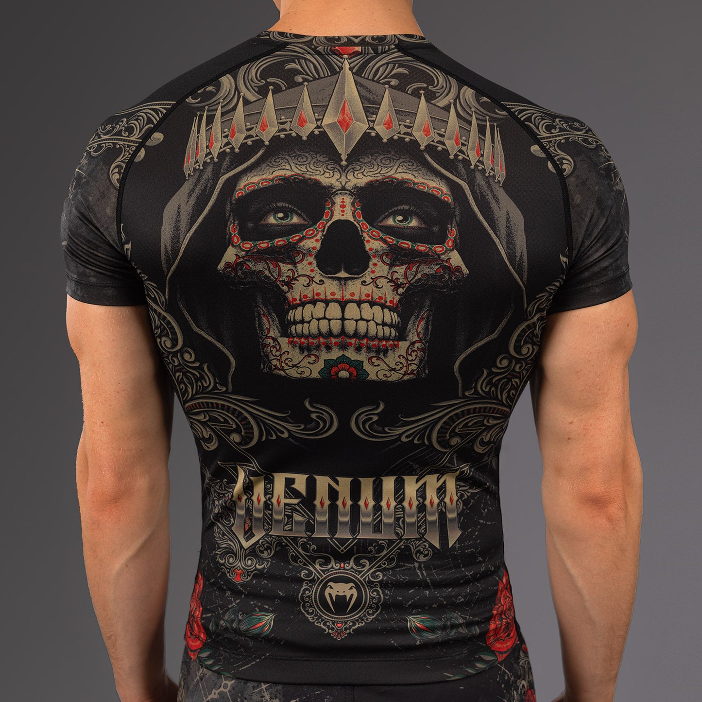 Venum Santa Muerte 5.0 Herren Kurzarm Rashguard - Tiefes Schwarz/Gold