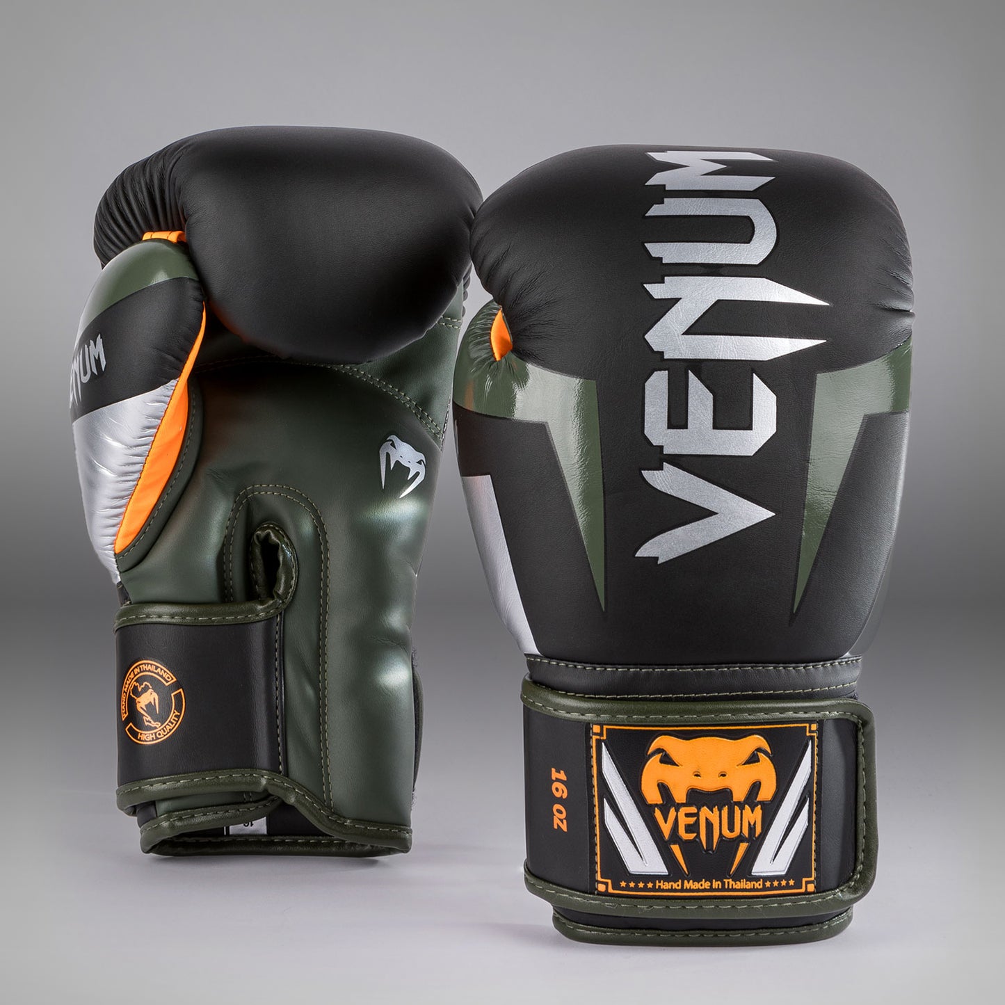 Venum Elite Boxhandschuhe - Schwarz/Silber/Kaki
