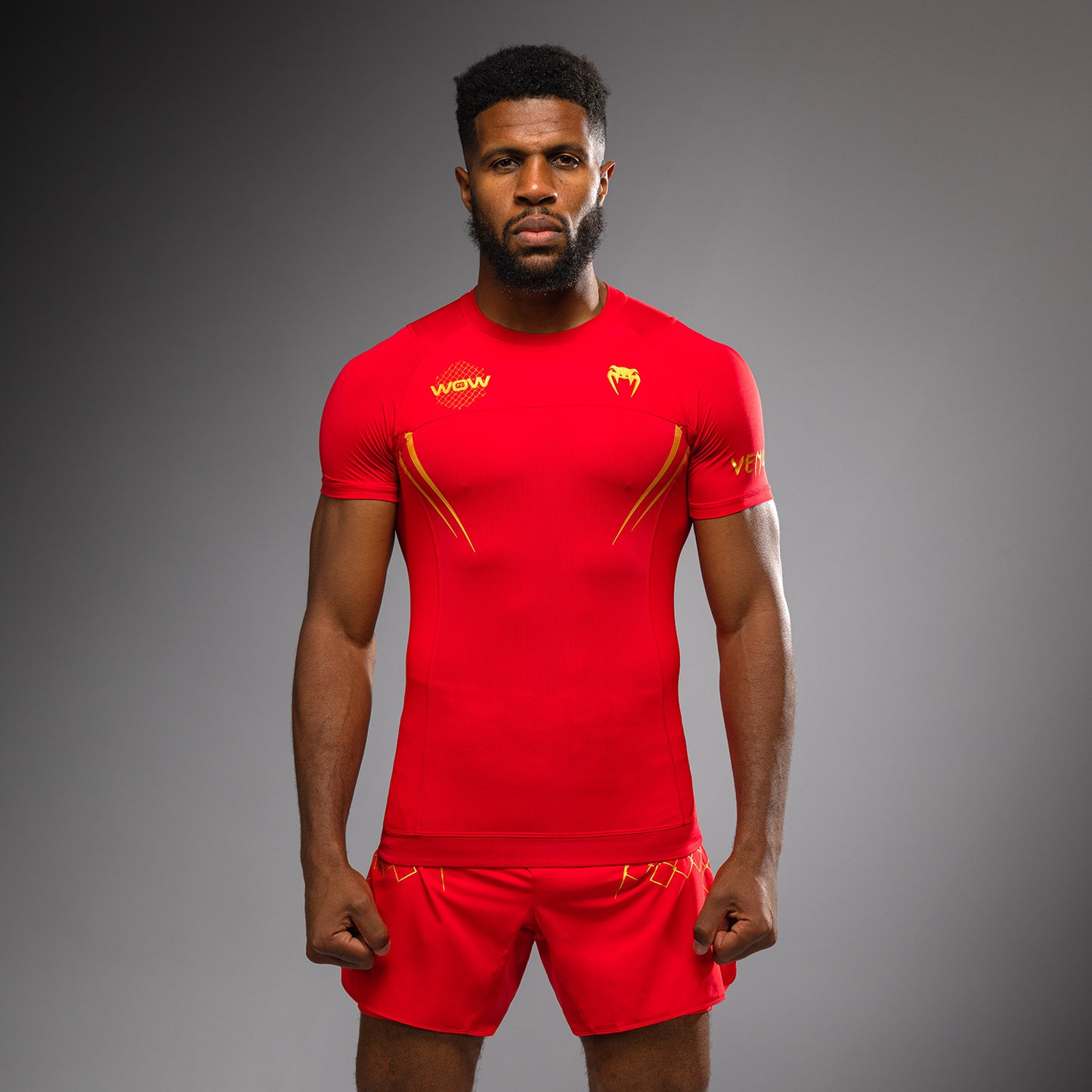 Venum x WOW FC Kurzarm Rashguard - Fury Red/ Gold