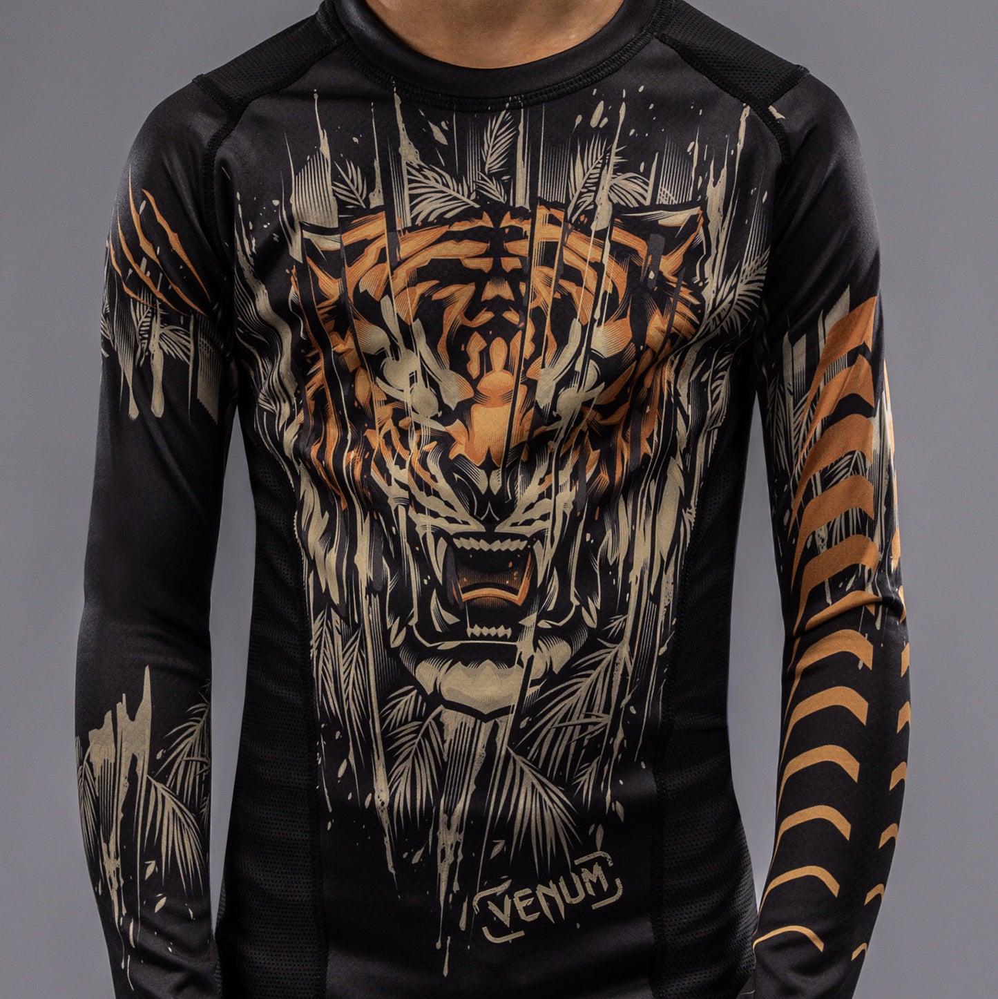 Venum Tiger Kinder Langarm Rashguard - Schwarz/Neon Orange