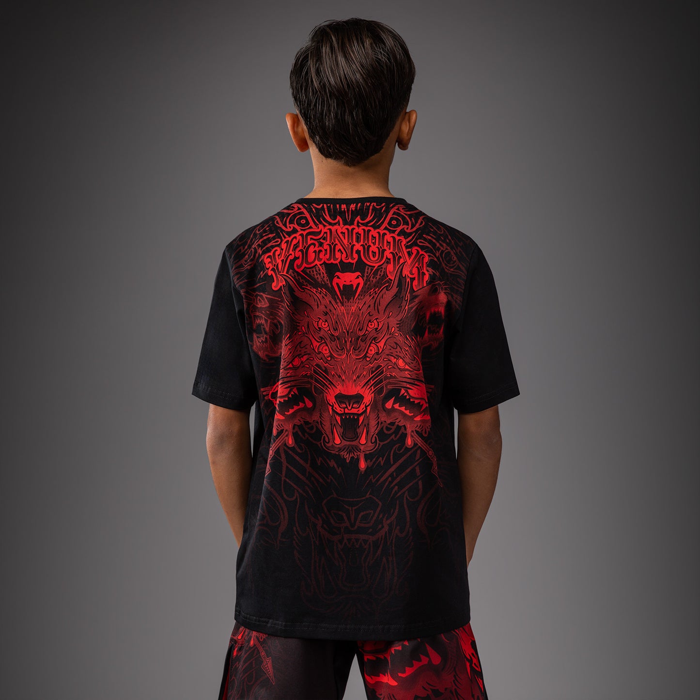 Venum Wolf Atak Kinder T-Shirt – Schwarz/Rot
