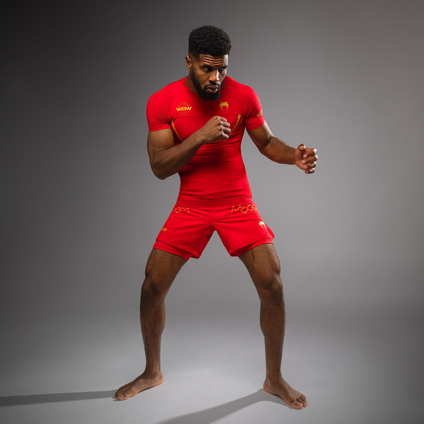 Venum x WOW FC Kurzarm Rashguard - Fury Red/ Gold