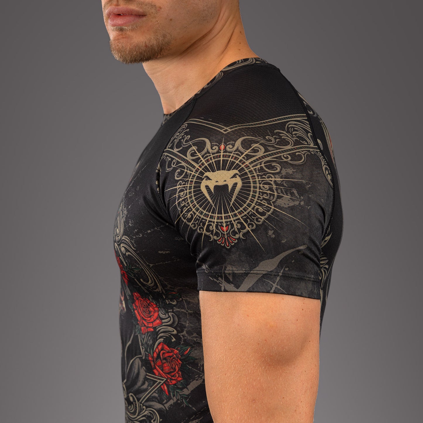 Venum Santa Muerte 5.0 Herren Kurzarm Rashguard - Tiefes Schwarz/Gold