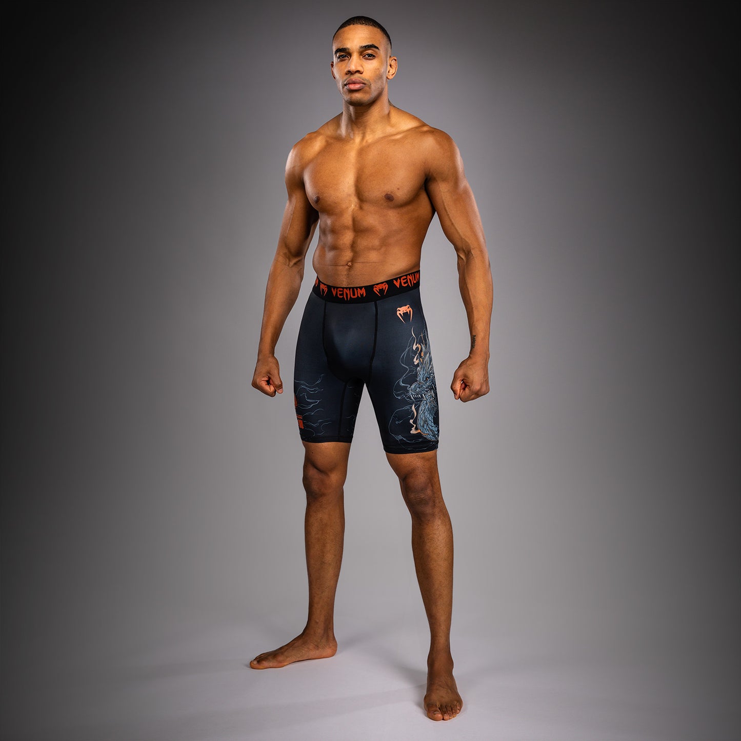 Venum Thunder Dragon Kompressionsshort – Schwarz/Grau/Kupfer