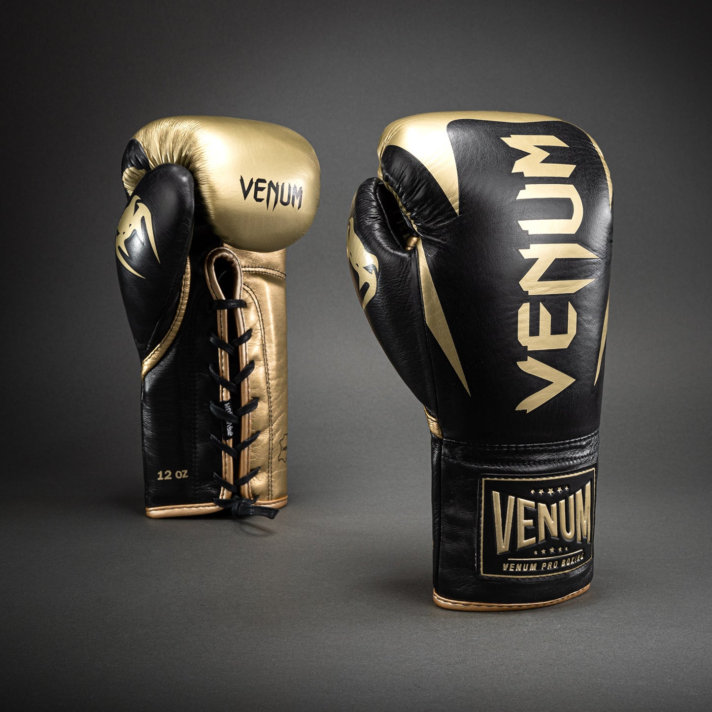 Venum Hammer Profi-Boxhandschuhe mit Schnürung - Schwarz/Gold