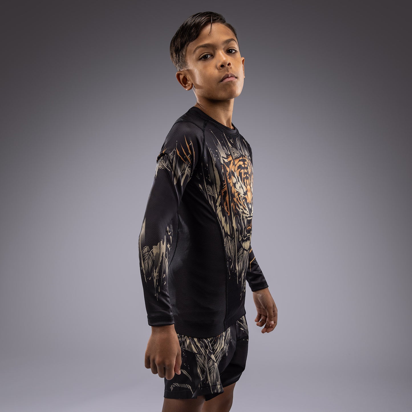 Venum Tiger Kinder Langarm Rashguard - Schwarz/Neon Orange