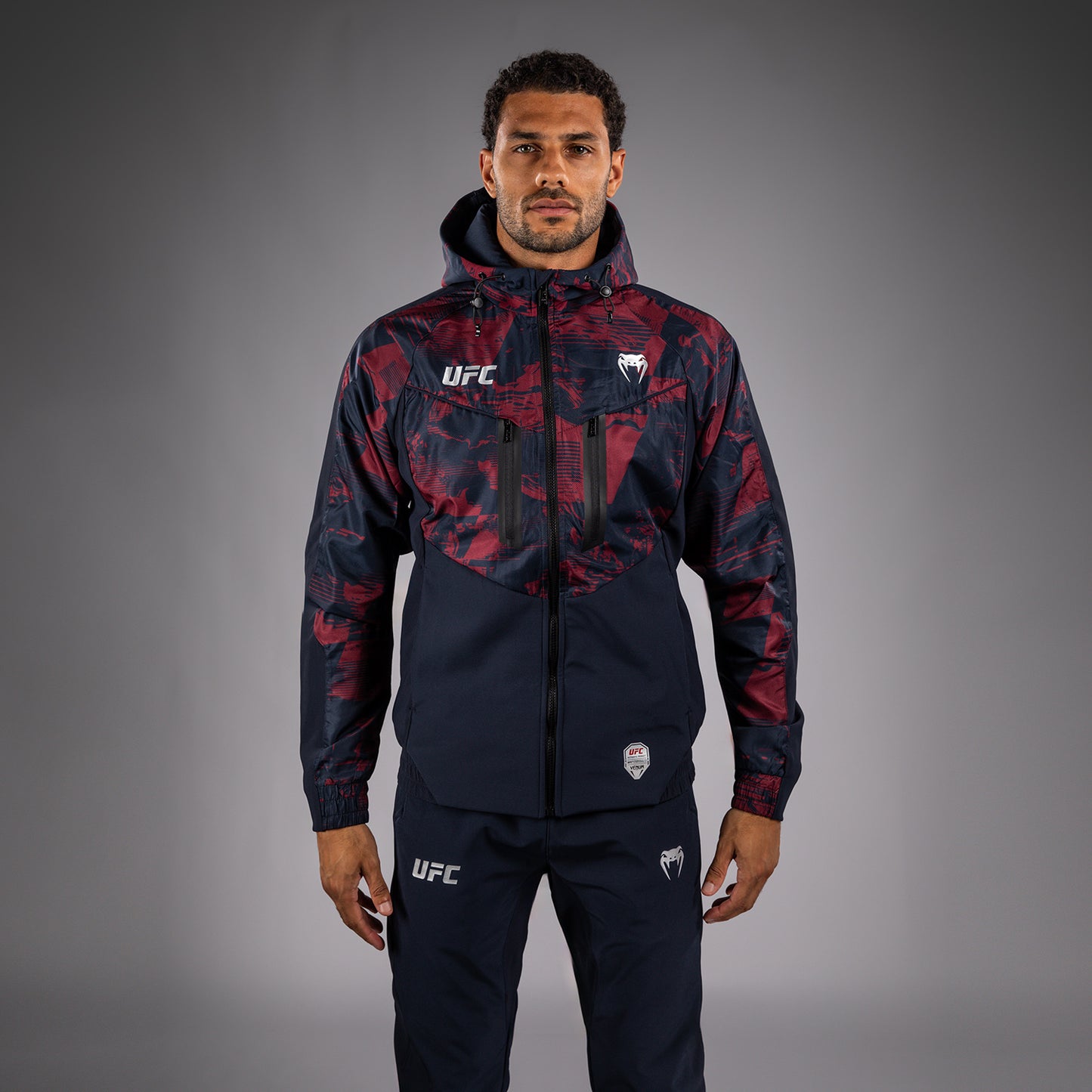 UFC Zenith by Venum Authentic Fight Week Zip Hoodie Herren - Marineblau/Burgunderrot/Silber