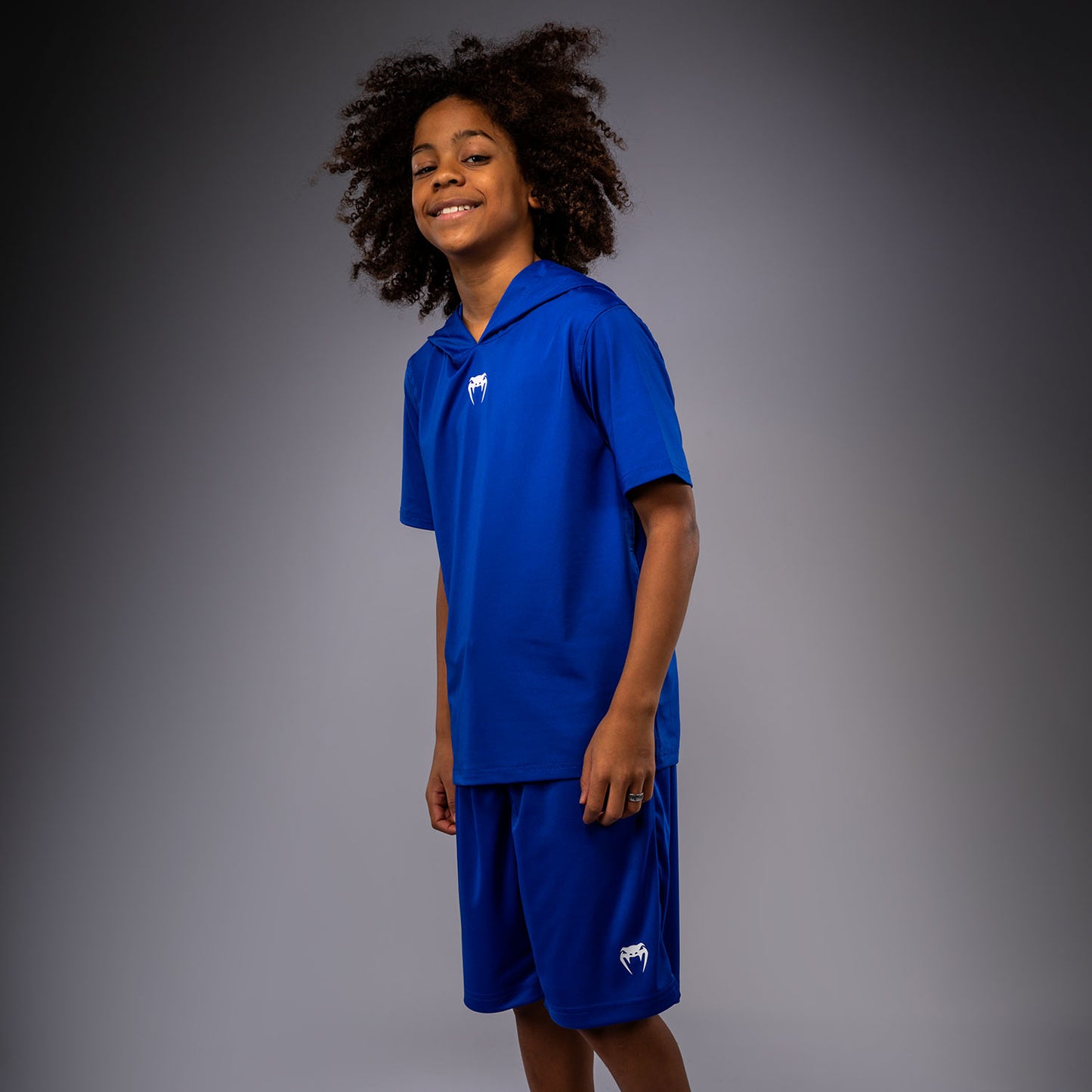Venum Elite Kurzarm Dry-Tech Kapuzenpullover für Kinder - Königsblau