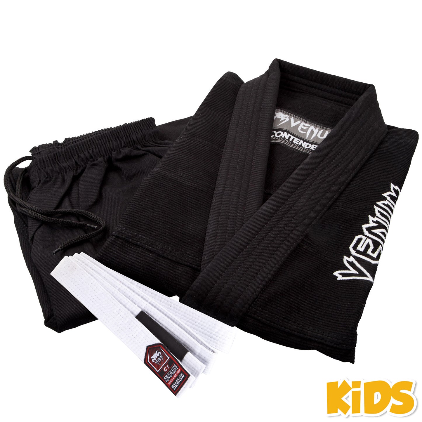 Venum Contender Kids BJJ Gi (Weißer Gürtel angeboten) - Schwarz