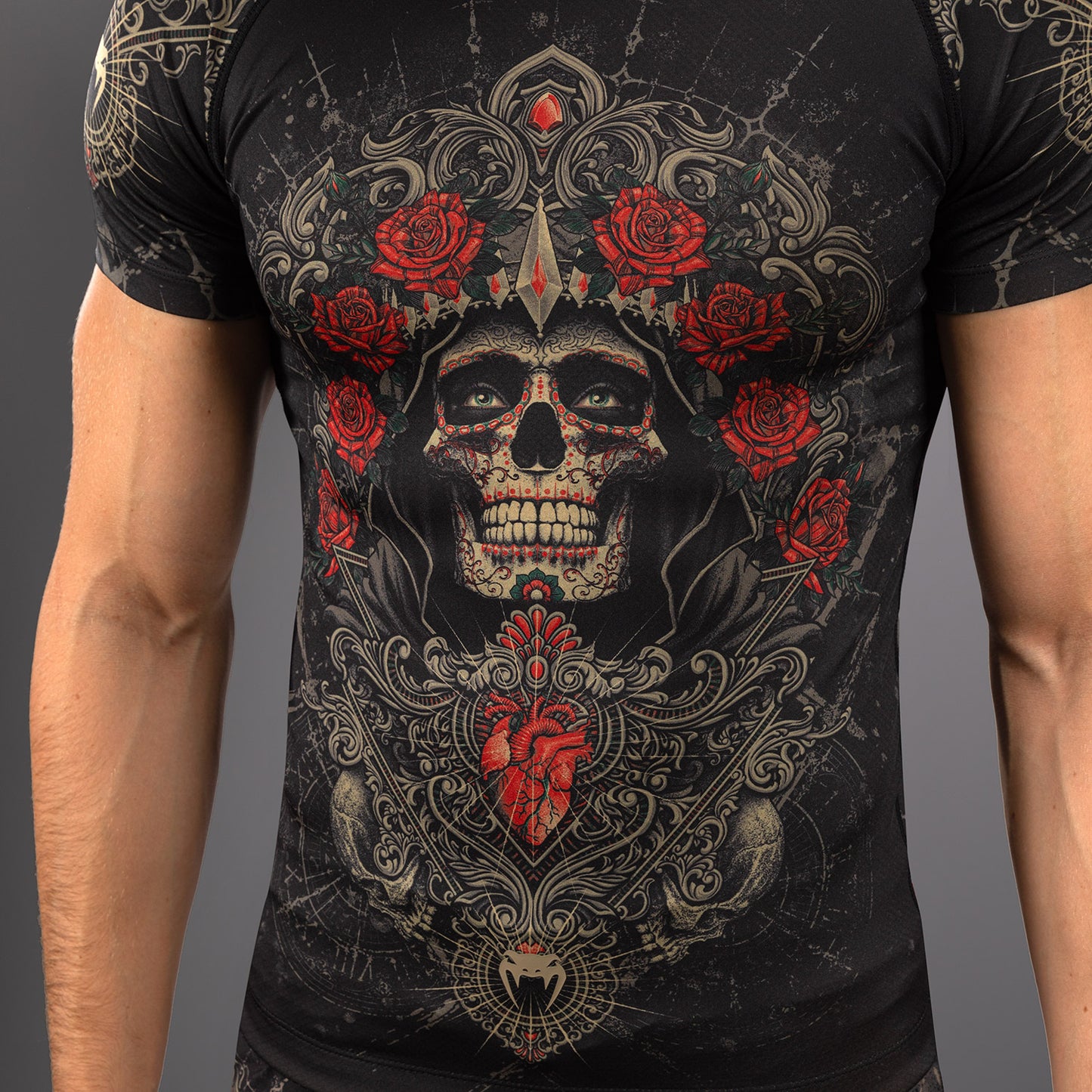 Venum Santa Muerte 5.0 Herren Kurzarm Rashguard - Tiefes Schwarz/Gold