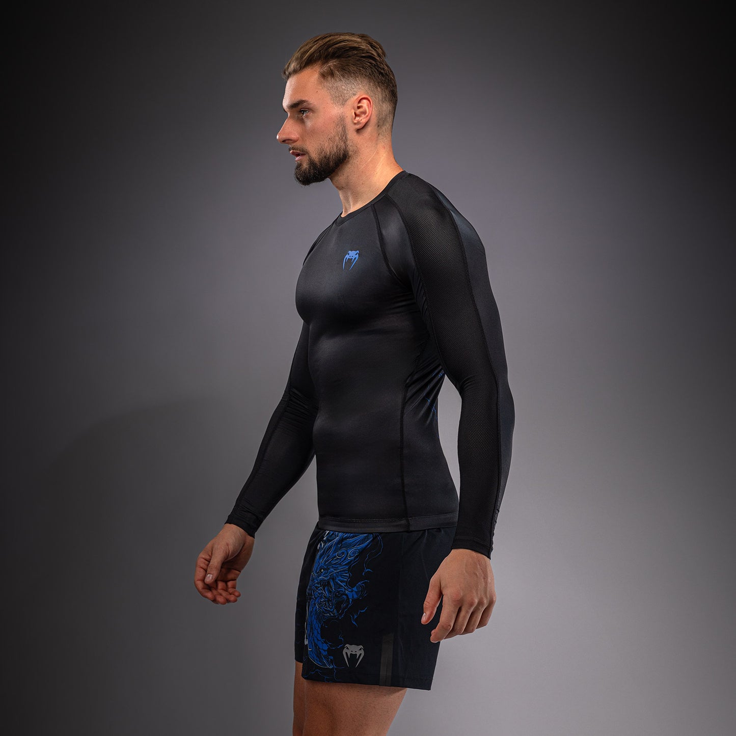 Venum Thunder Dragon Langarm Rashguard – Schwarz/Königsblau
