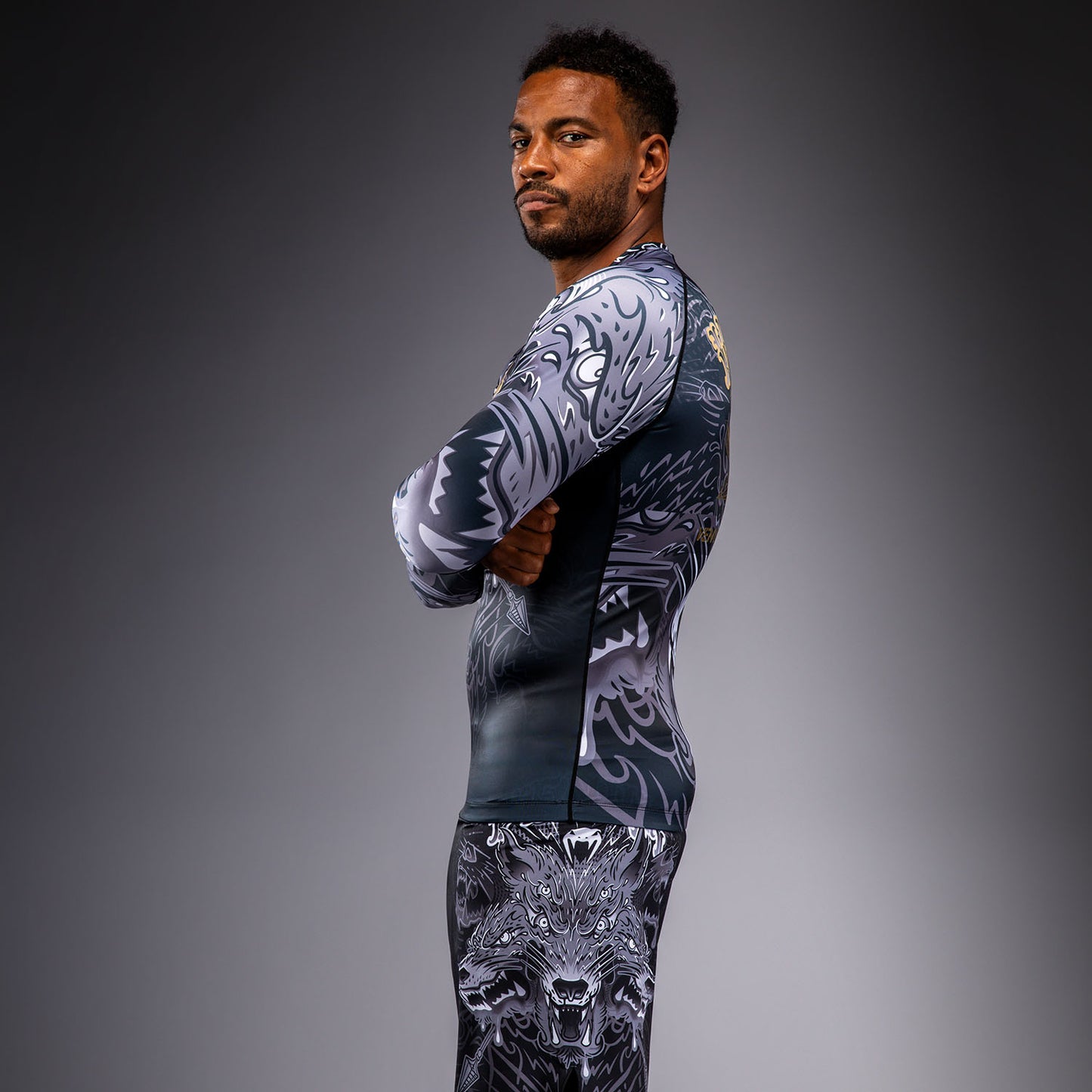 Venum Wolf Atak Langarm Rashguard – Schwarz/Grau