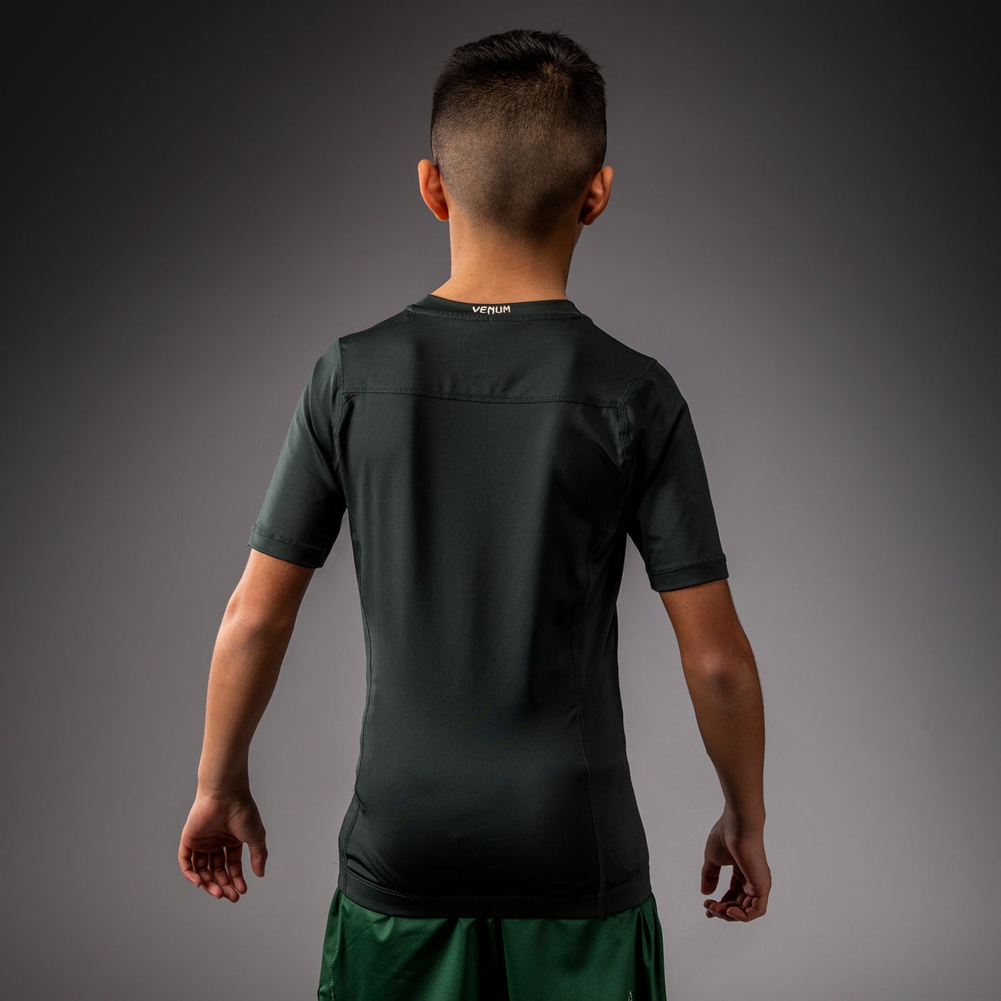 Venum Attack Kinder Kurzarm Rashguard - Waldgrün/Off Weiß