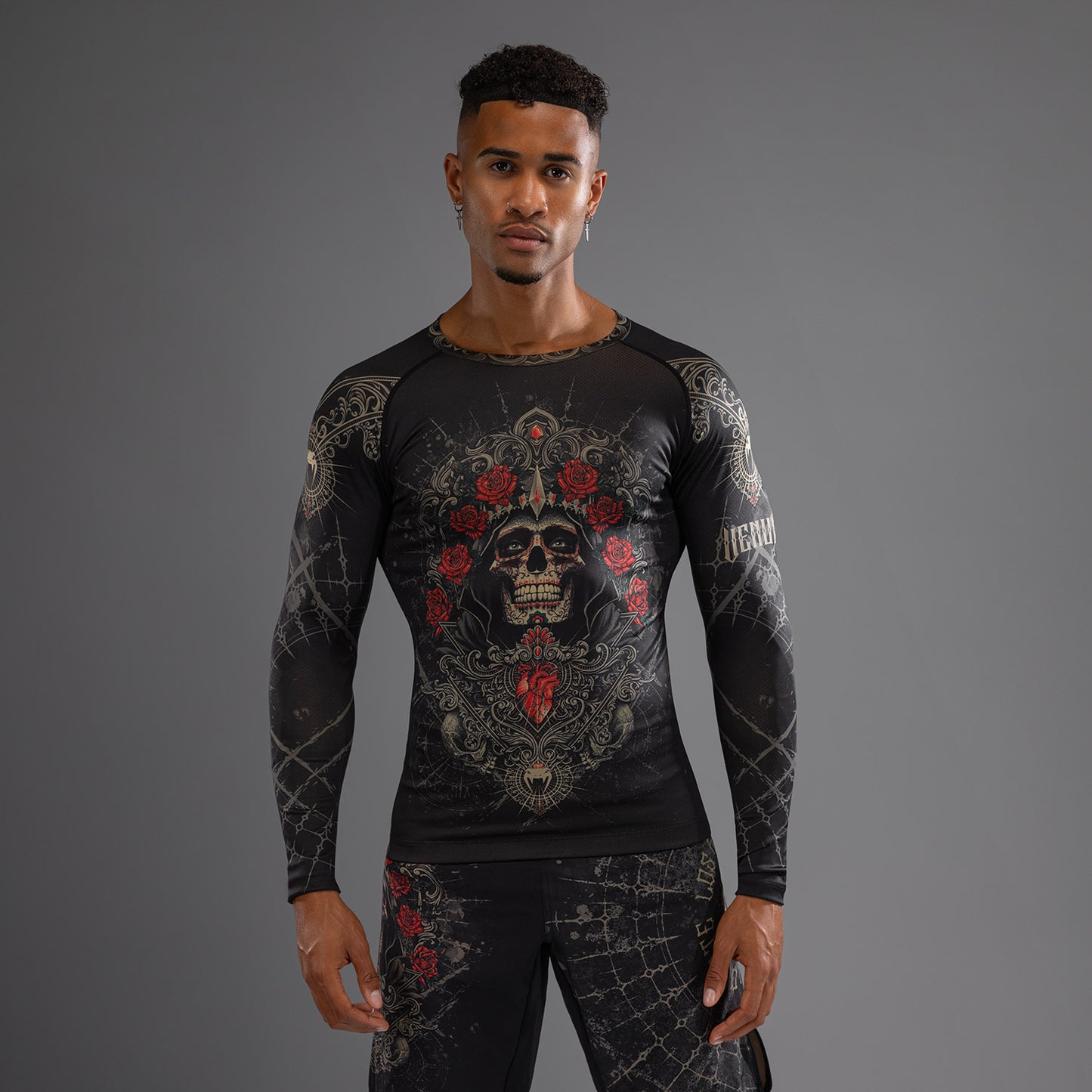 wow classic handschuhe der heiligen macht Venum Santa Muerte 5.0 Herren Langarm Rashguard - Tiefes Schwarz/Gold