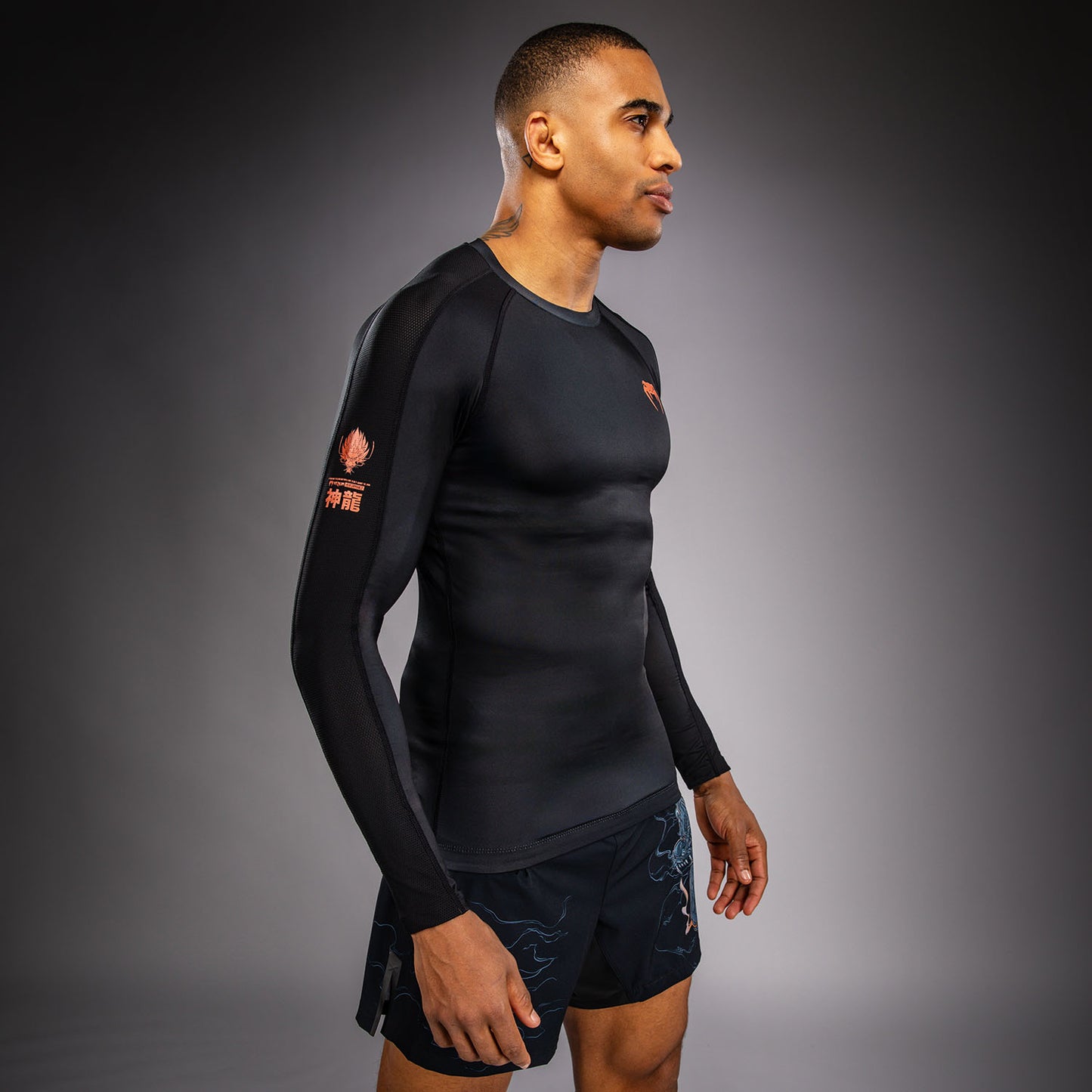 Venum Thunder Dragon Langarm Rashguard – Schwarz/Grau/Kupfer