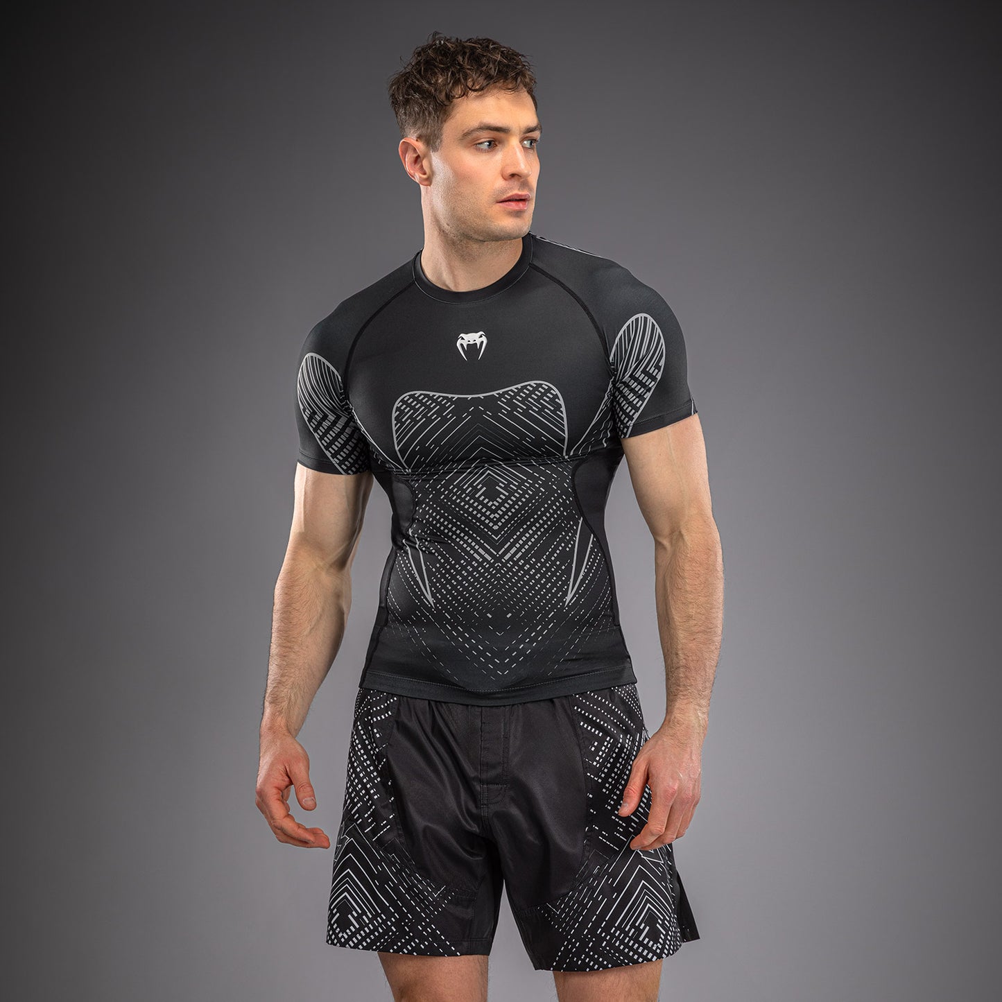 Venum Midnight Fury Kurzarm Rashguard – Schwarz/Grau/Silber