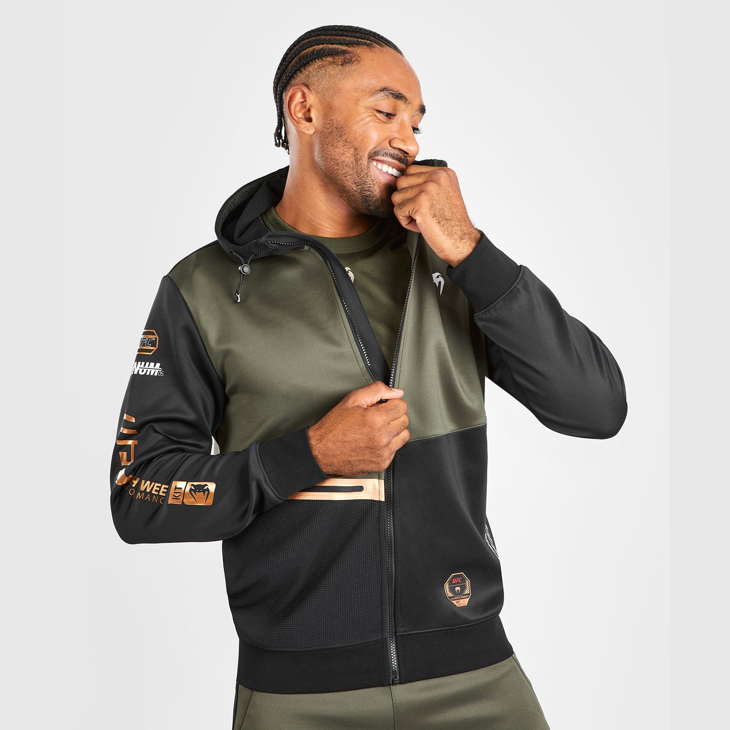 UFC Adrenaline by Venum Fight Week Herren Zip Hoodie - Khaki/Bronze