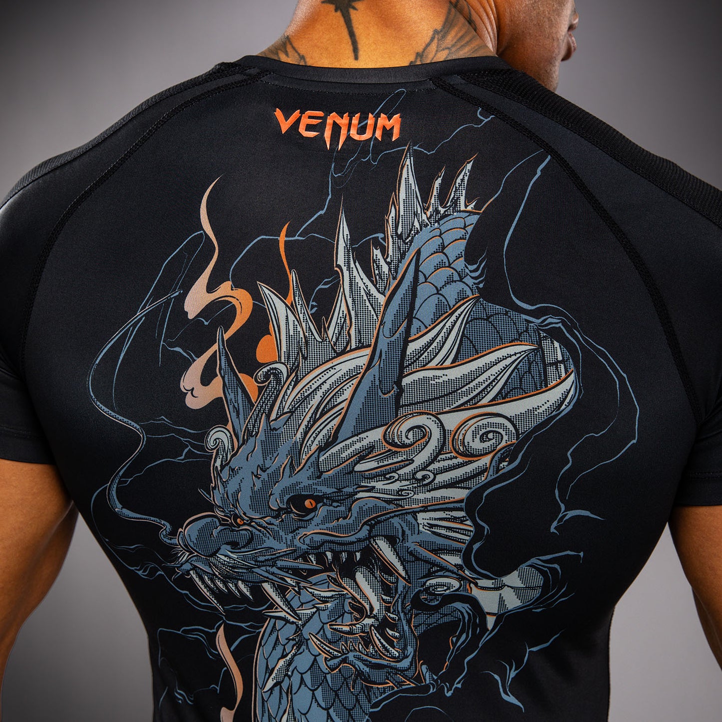Venum Thunder Dragon Kurzarm Rashguard  – Schwarz/Grau/Kupfer