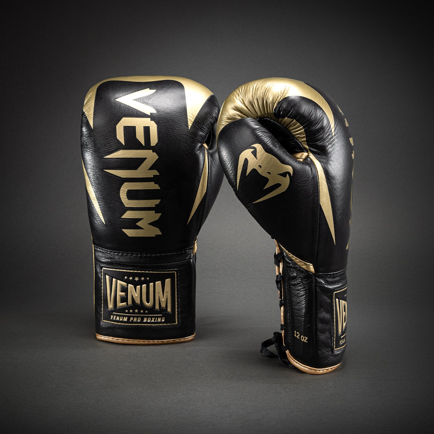 Venum Hammer Profi-Boxhandschuhe mit Schnürung - Schwarz/Gold