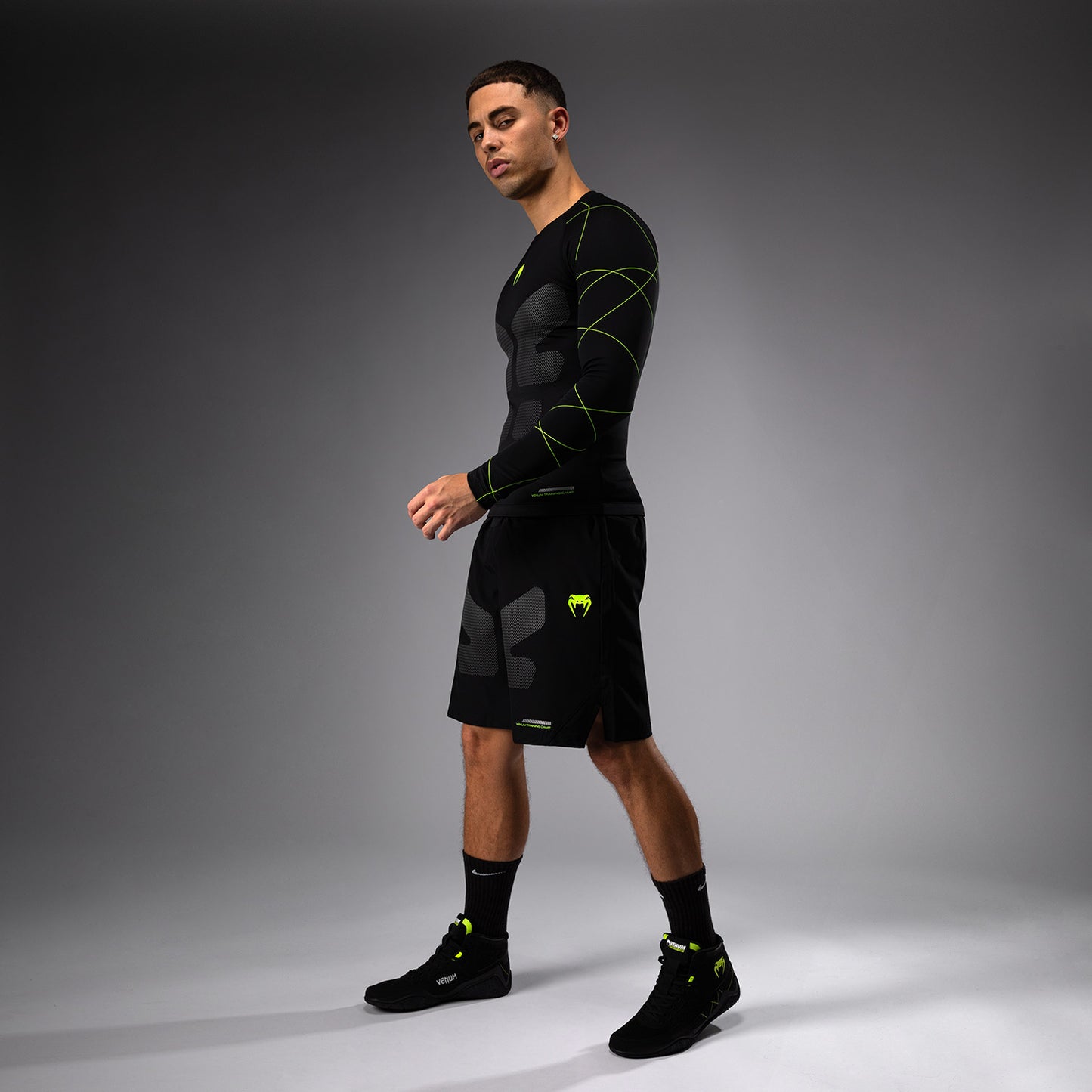 Venum Training Camp 4.0 Langarm Rashguard - Schwarz/Neongrün
