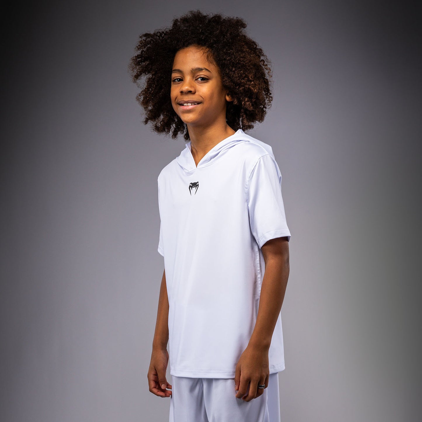 Venum Elite Kurzarm Dry-Tech Kapuzenpullover für Kinder - Weiß