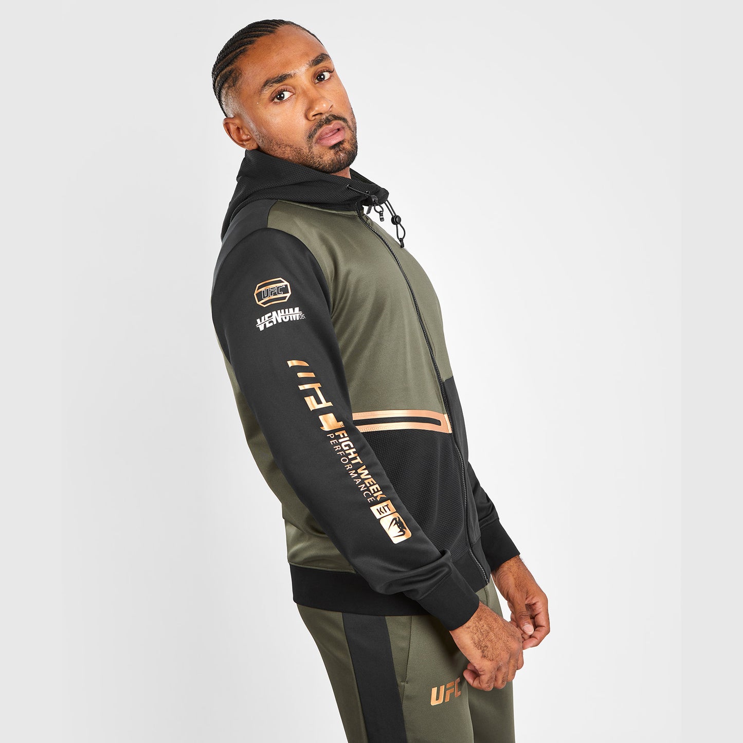 UFC Adrenaline by Venum Fight Week Herren Zip Hoodie - Khaki/Bronze