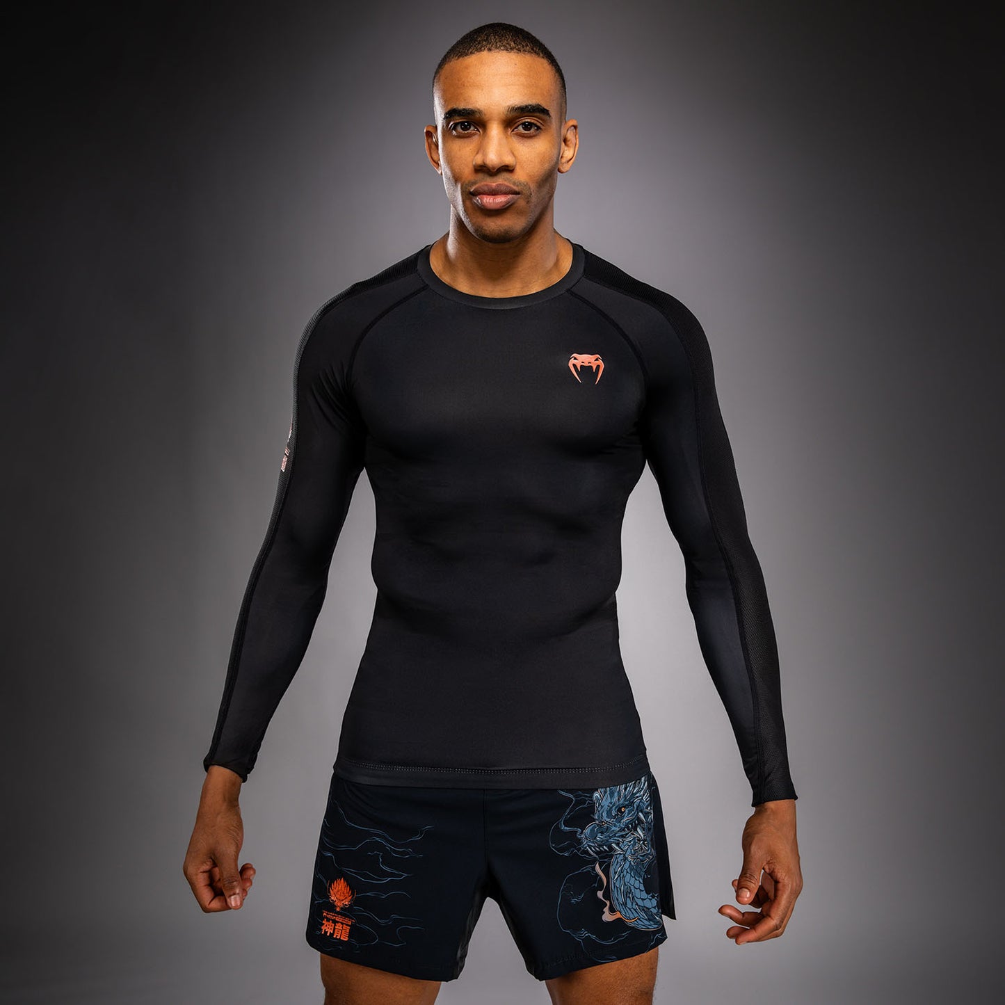 Venum Thunder Dragon Langarm Rashguard – Schwarz/Grau/Kupfer