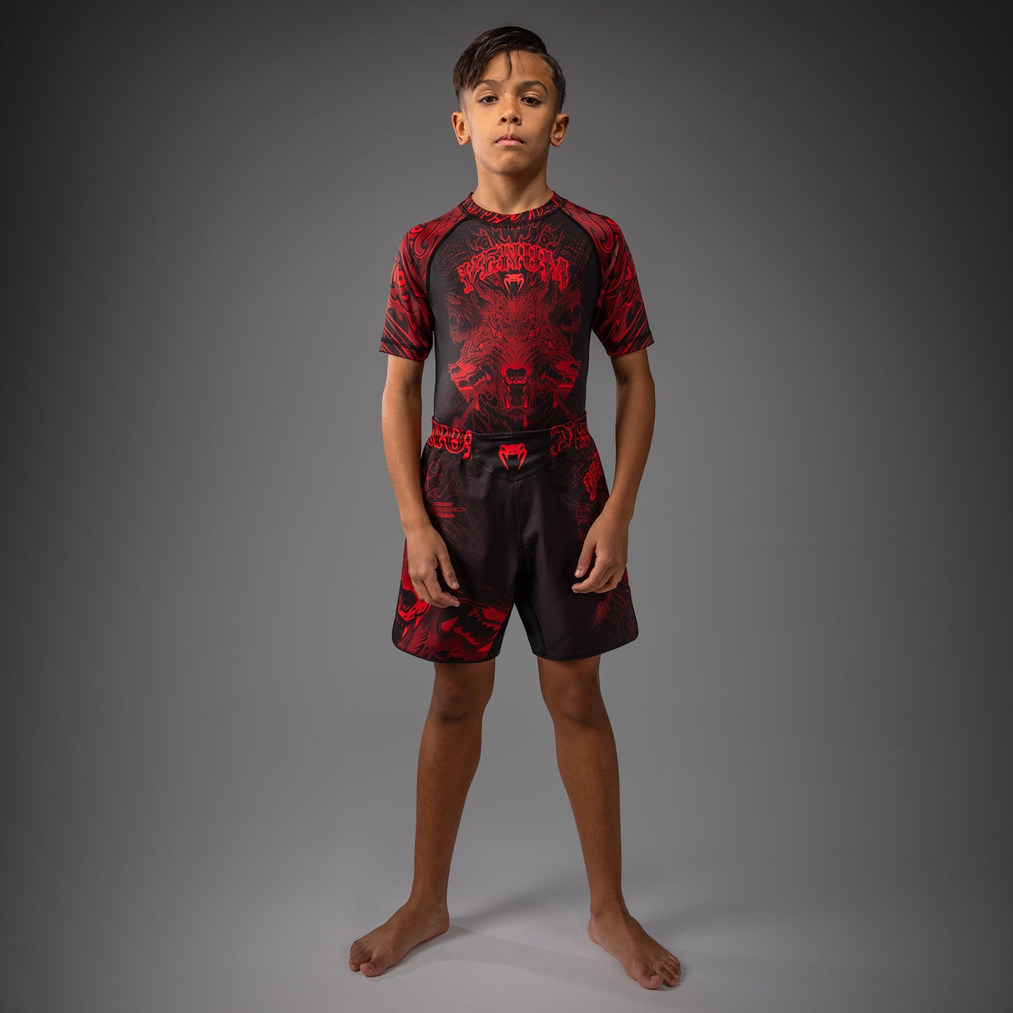 Venum Wolf Atak Kinder Fightshorts – Schwarz/Rot