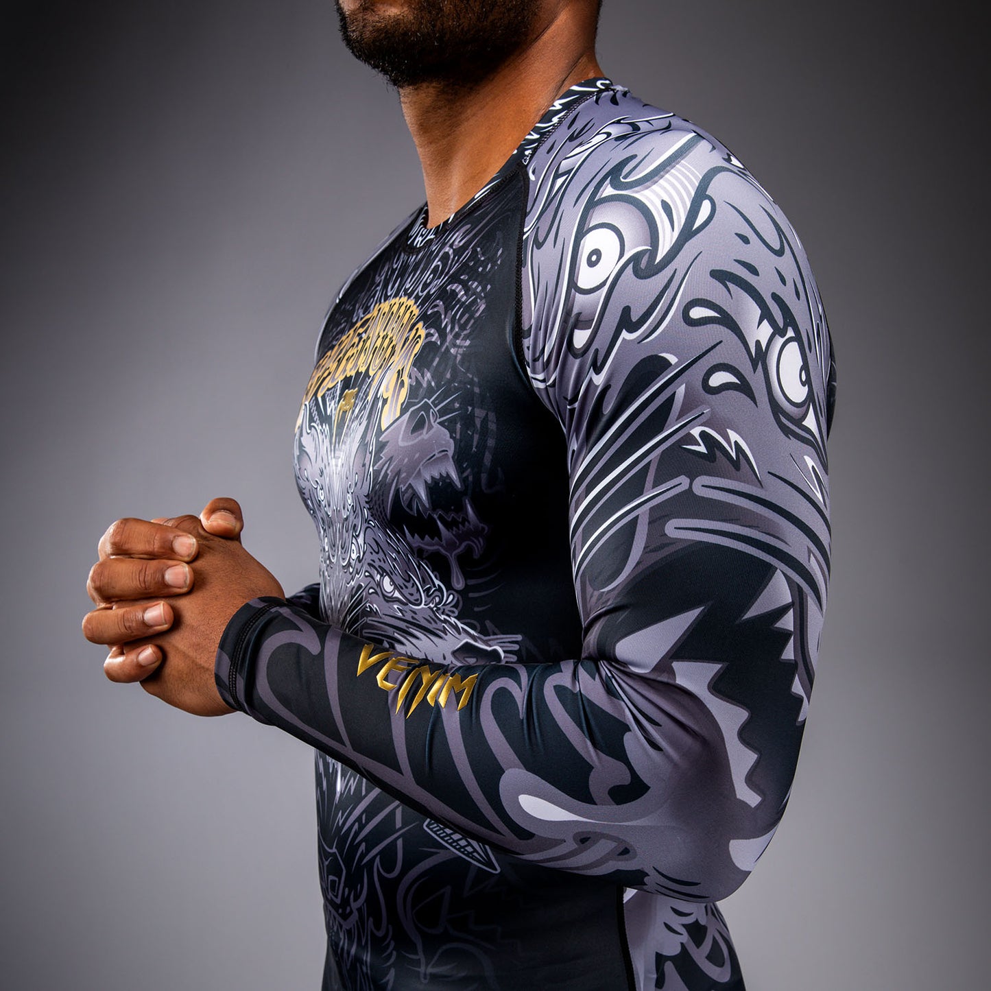 Venum Wolf Atak Langarm Rashguard – Schwarz/Grau