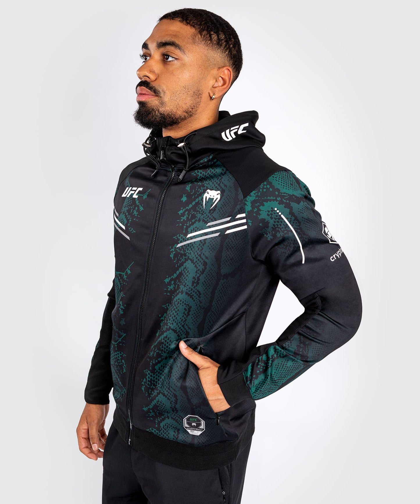 UFC Adrenaline by Venum Authentic Fight Night Walkout Hoodie für Männer - Emerald Edition - Grün/Schwarz