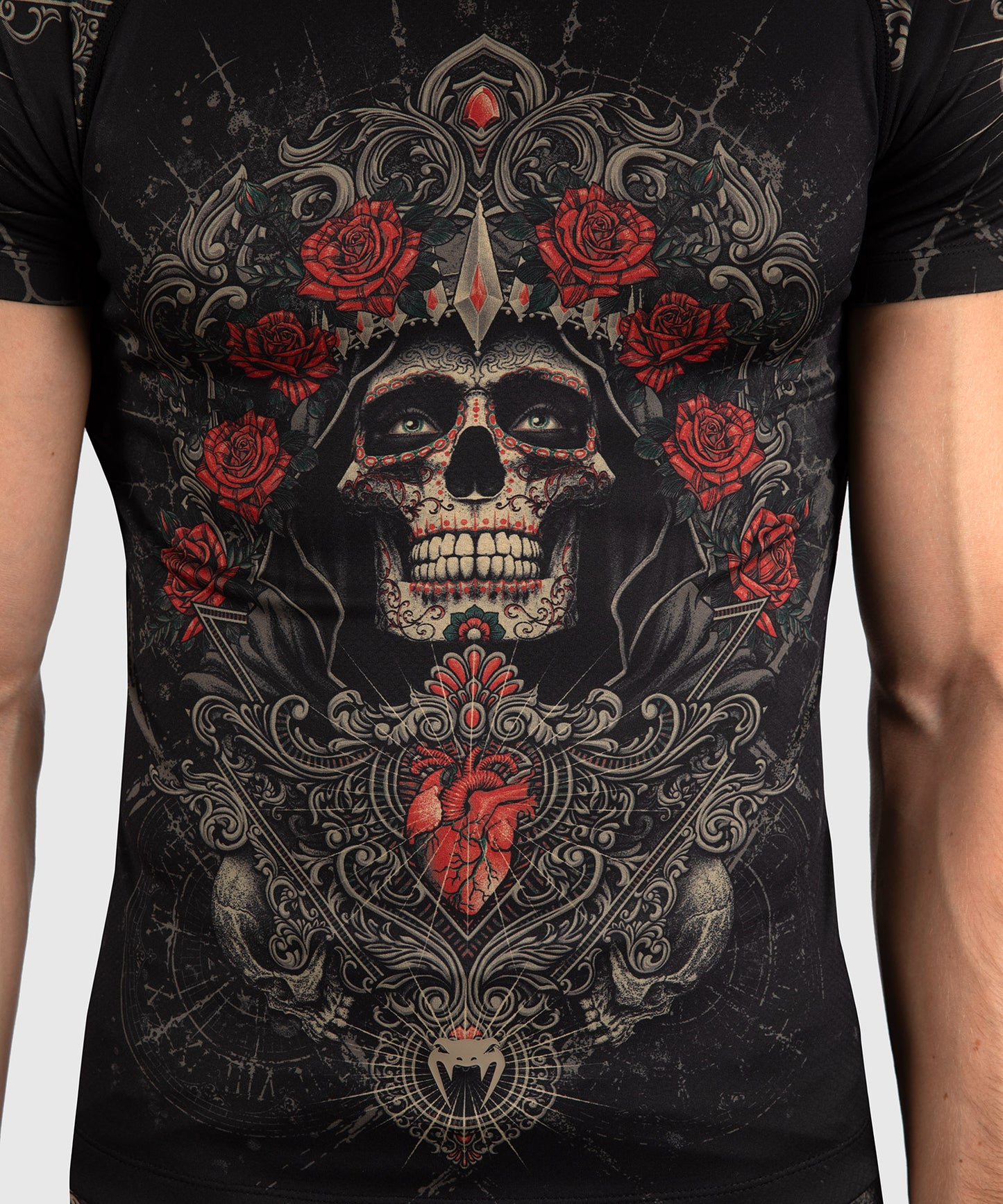 Venum Santa Muerte 5.0 Herren Kurzarm Rashguard - Tiefes Schwarz/Gold