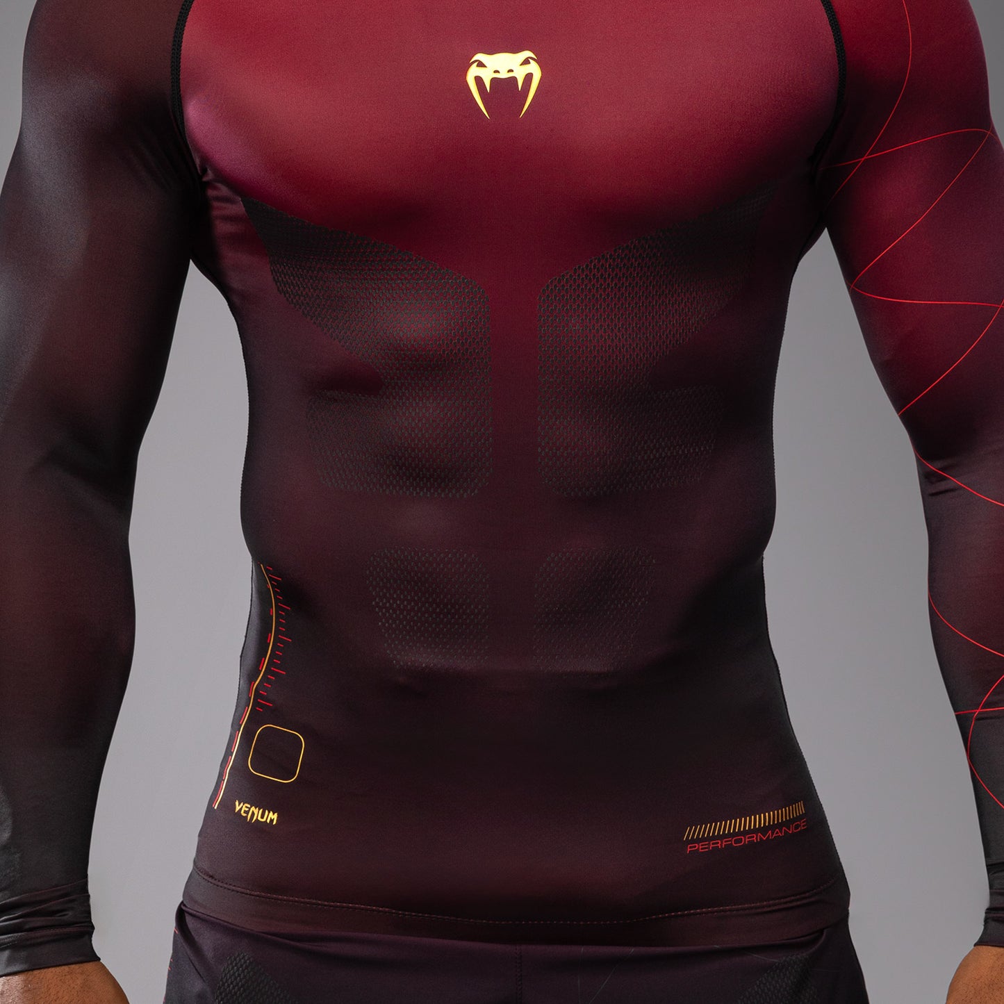 Venum Tactical XT Herren Langarm Rashguard - Schwarz/Burgund/Gold