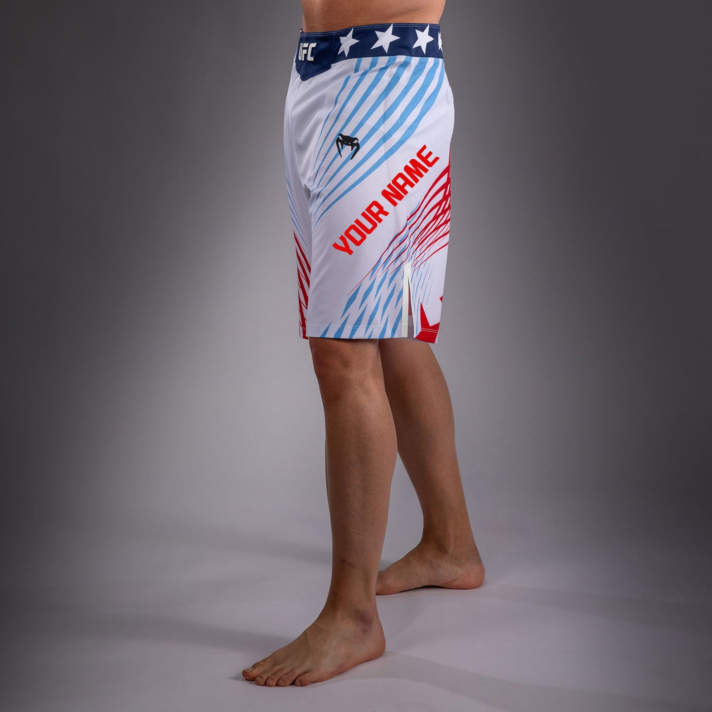 Official UFC Freedom 250 by Venum Personalisiert Authentic Fight Night Fight Shorts im Long Fit für Herren - Weiß