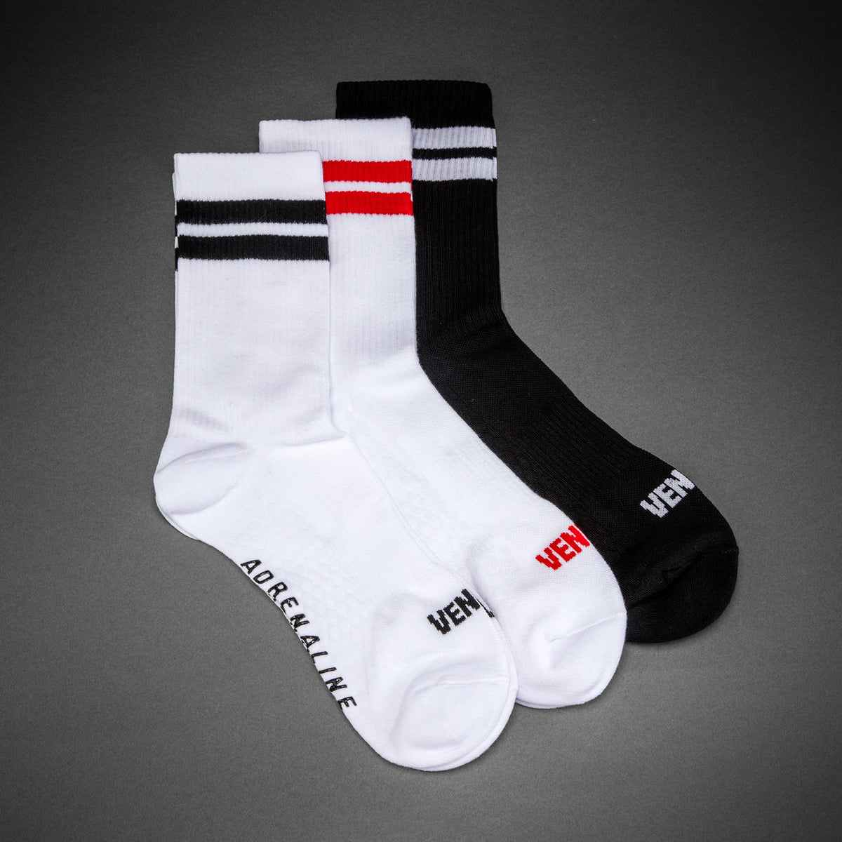 Venum Adrenaline Crew-Socken 3er-Pack - Schwarz/Weiß/Rot