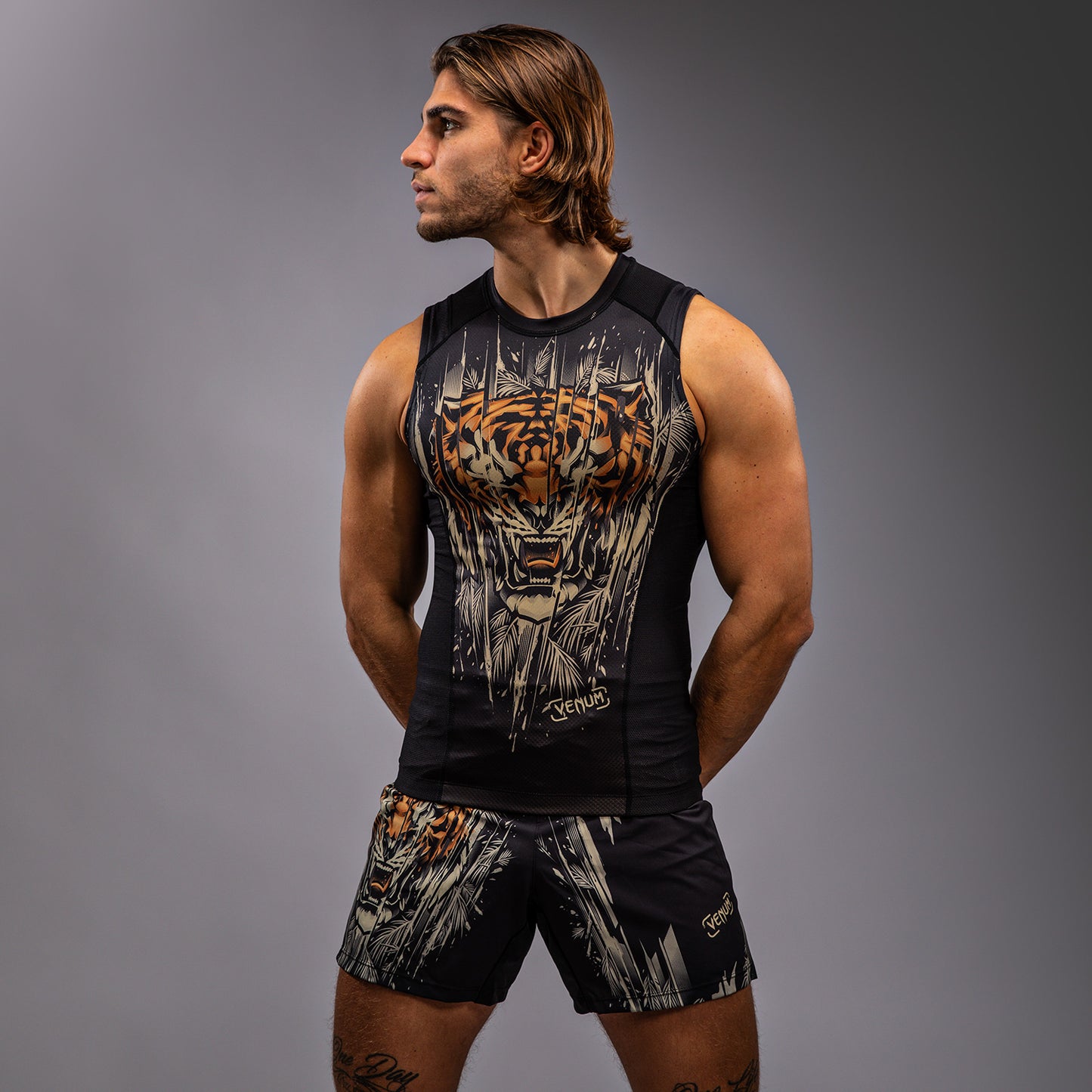 Venum Tiger Herren Ärmelloses Rashguard - Schwarz/Neonorange