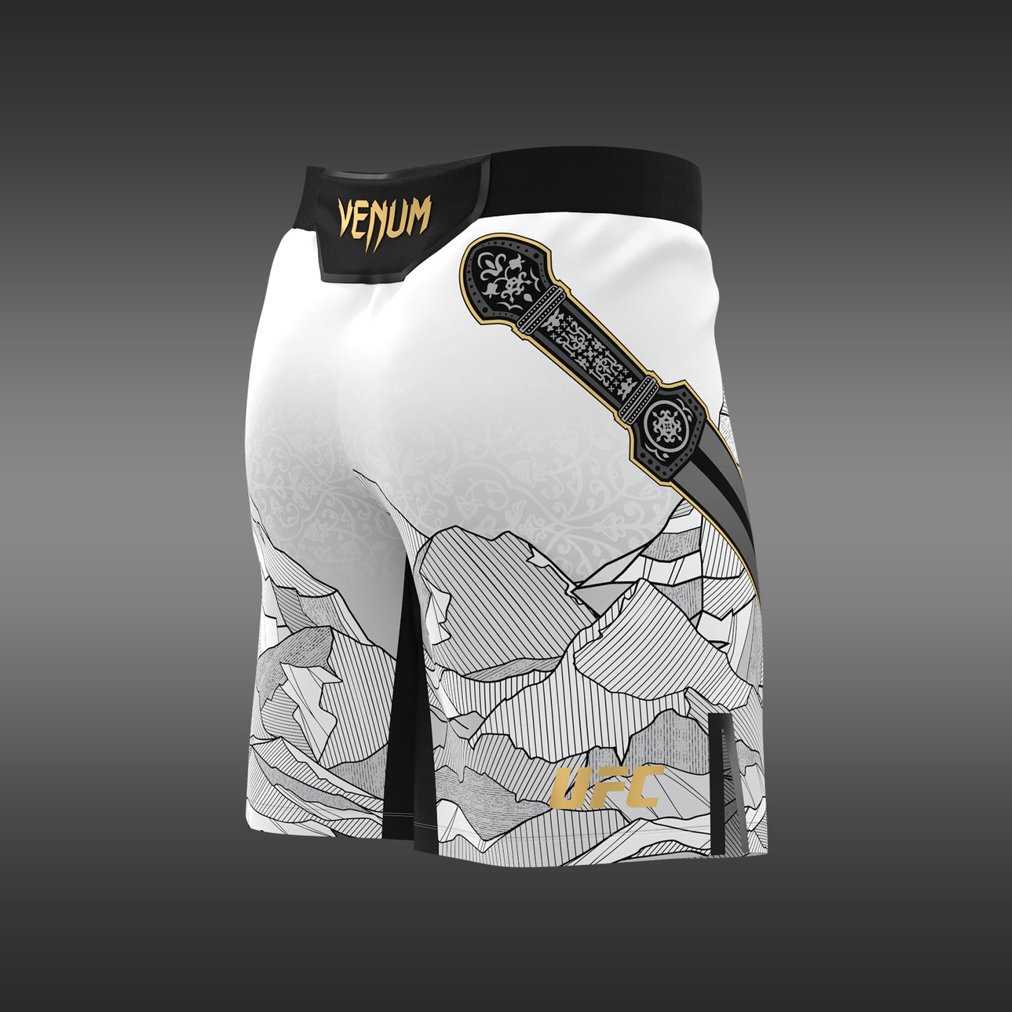 UFC Unrivaled by Venum Islam Makhachev Herren Fight Short für Männer - Weiß/Schwarz