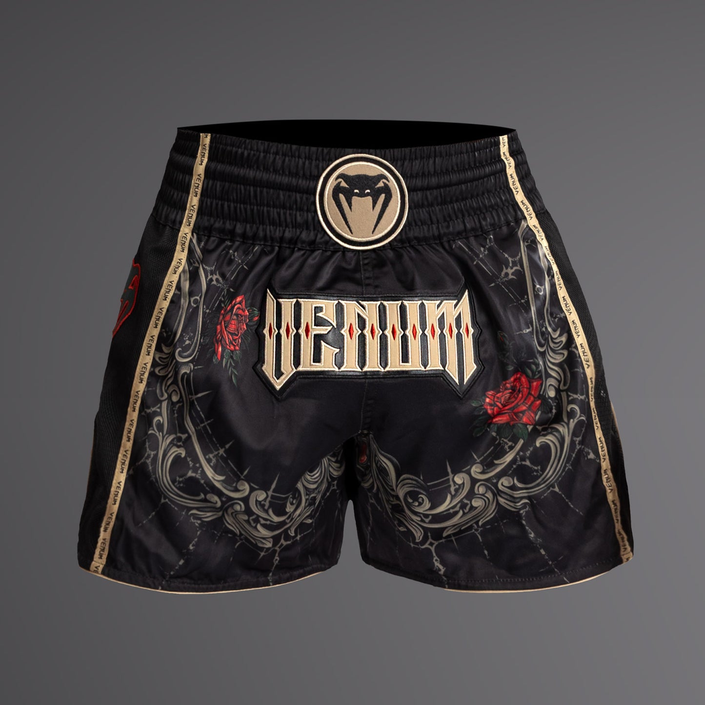 Venum Santa Muerte 5.0 Muay Thai Shorts - Tiefes Schwarz/Gold